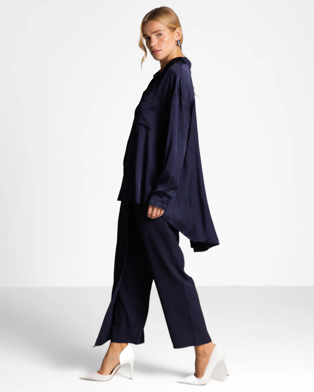 Kailin Satin Shirt | Navy - Image 2