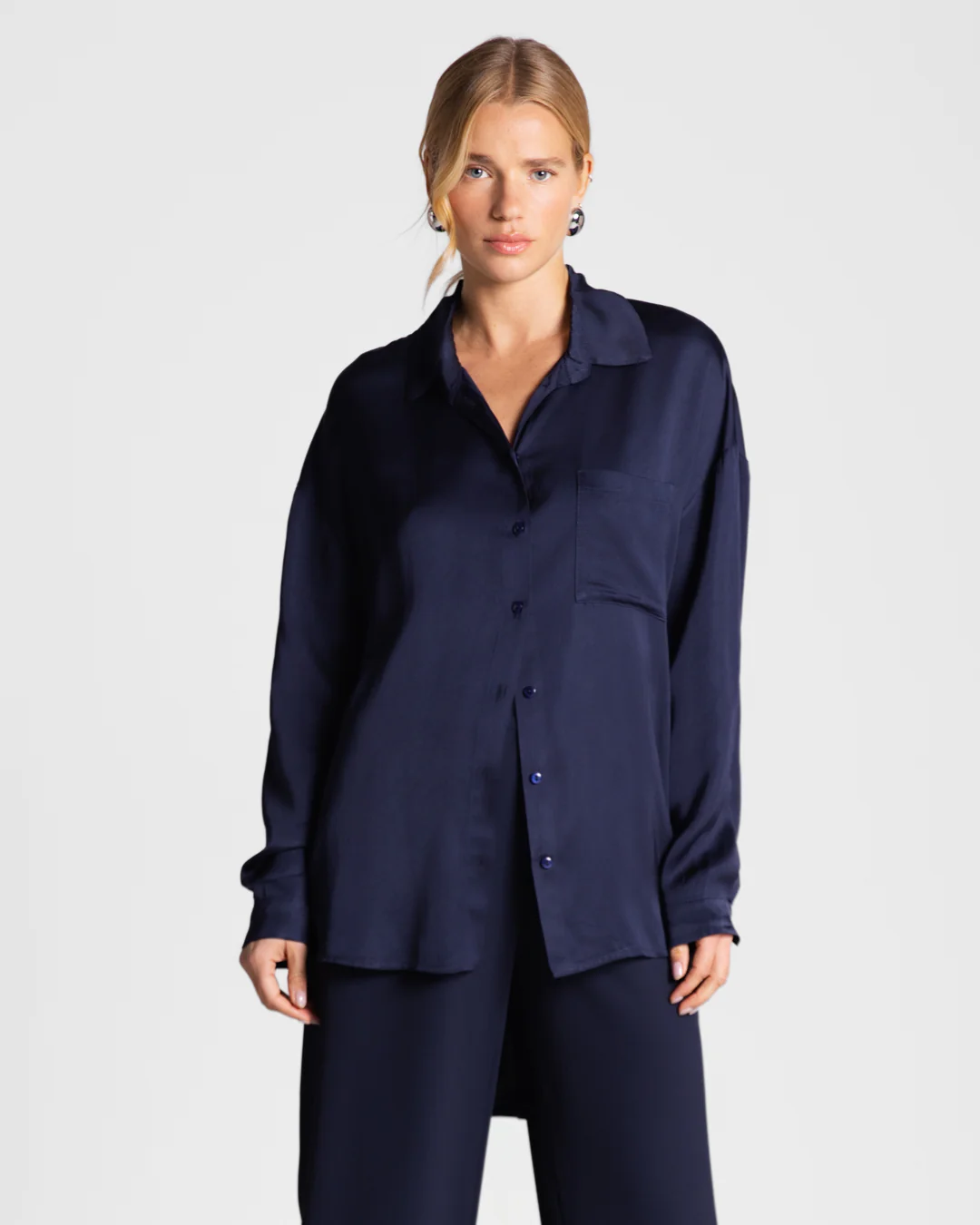 Kailin Satin Shirt | Navy - Image 3