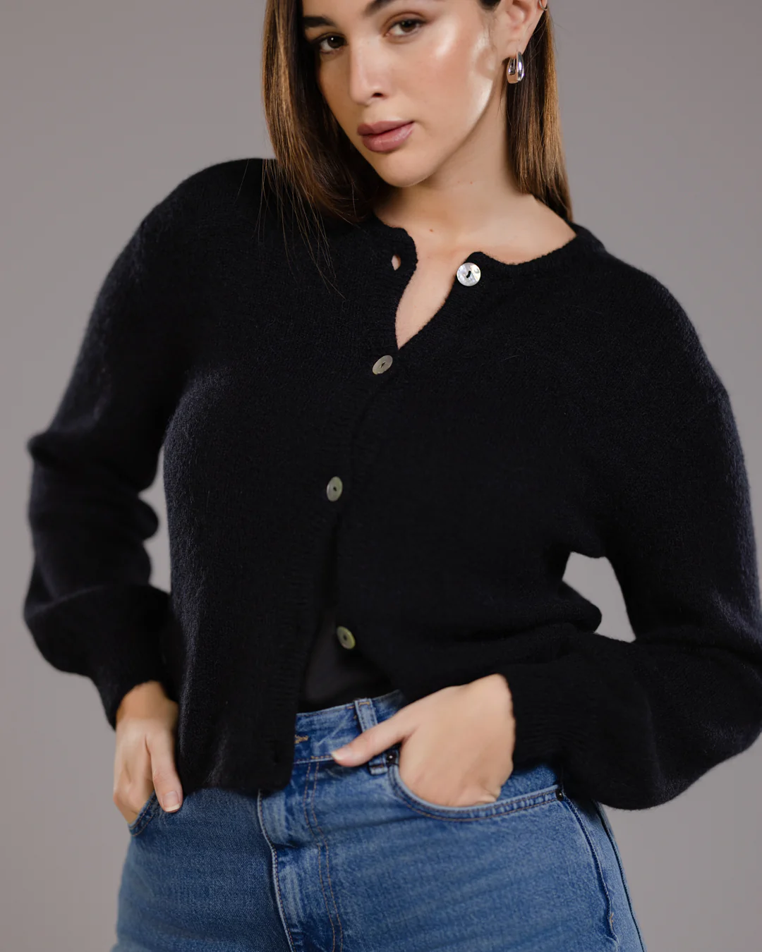 Kelsey Button Up Cardigan | Black | Alpaca-Wool Blend - Image 3