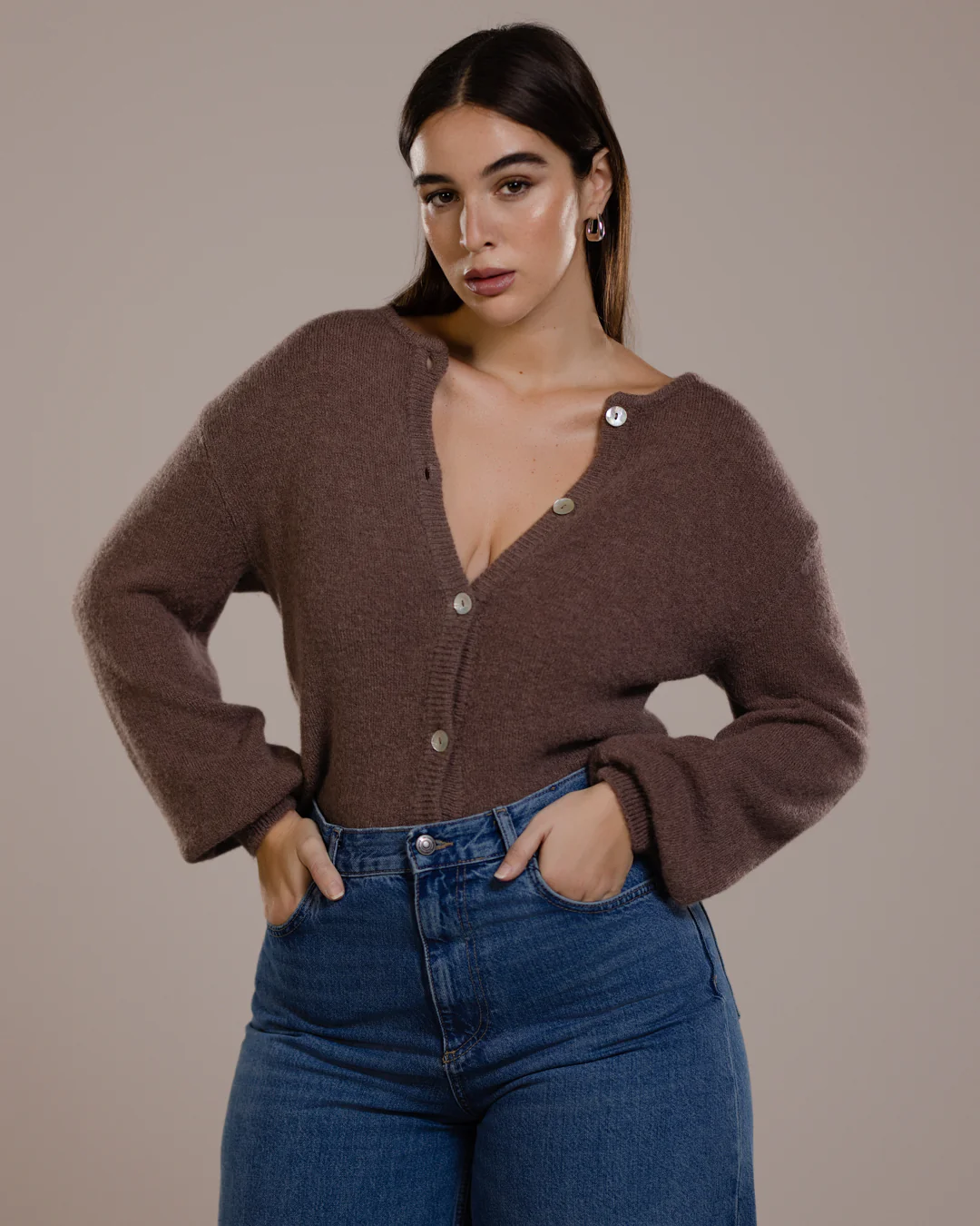 Kelsey Button Up Cardigan | Mocha | Alpaca-Wool Blend - Image 3