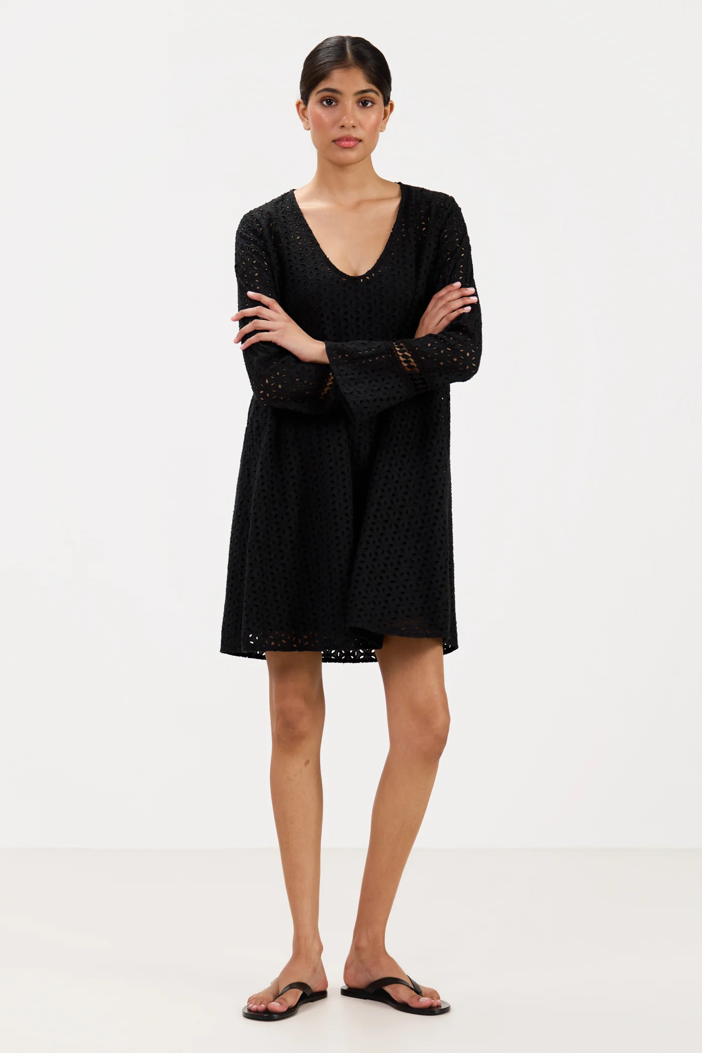 Kiara Long Sleeve Cotton Dress | Black - Image 4