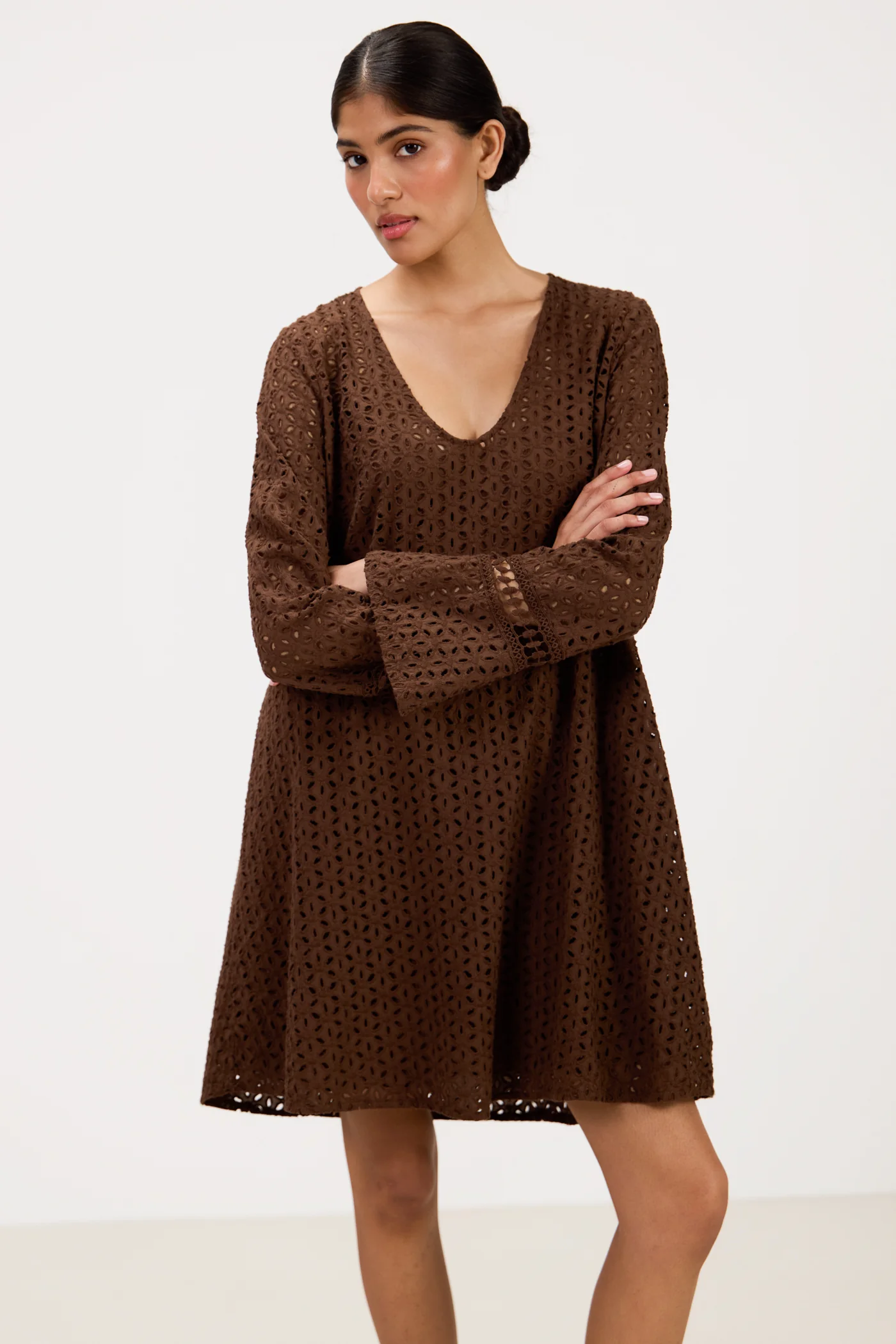 Kiara Long Sleeve Cotton Dress | Chocolate Brown