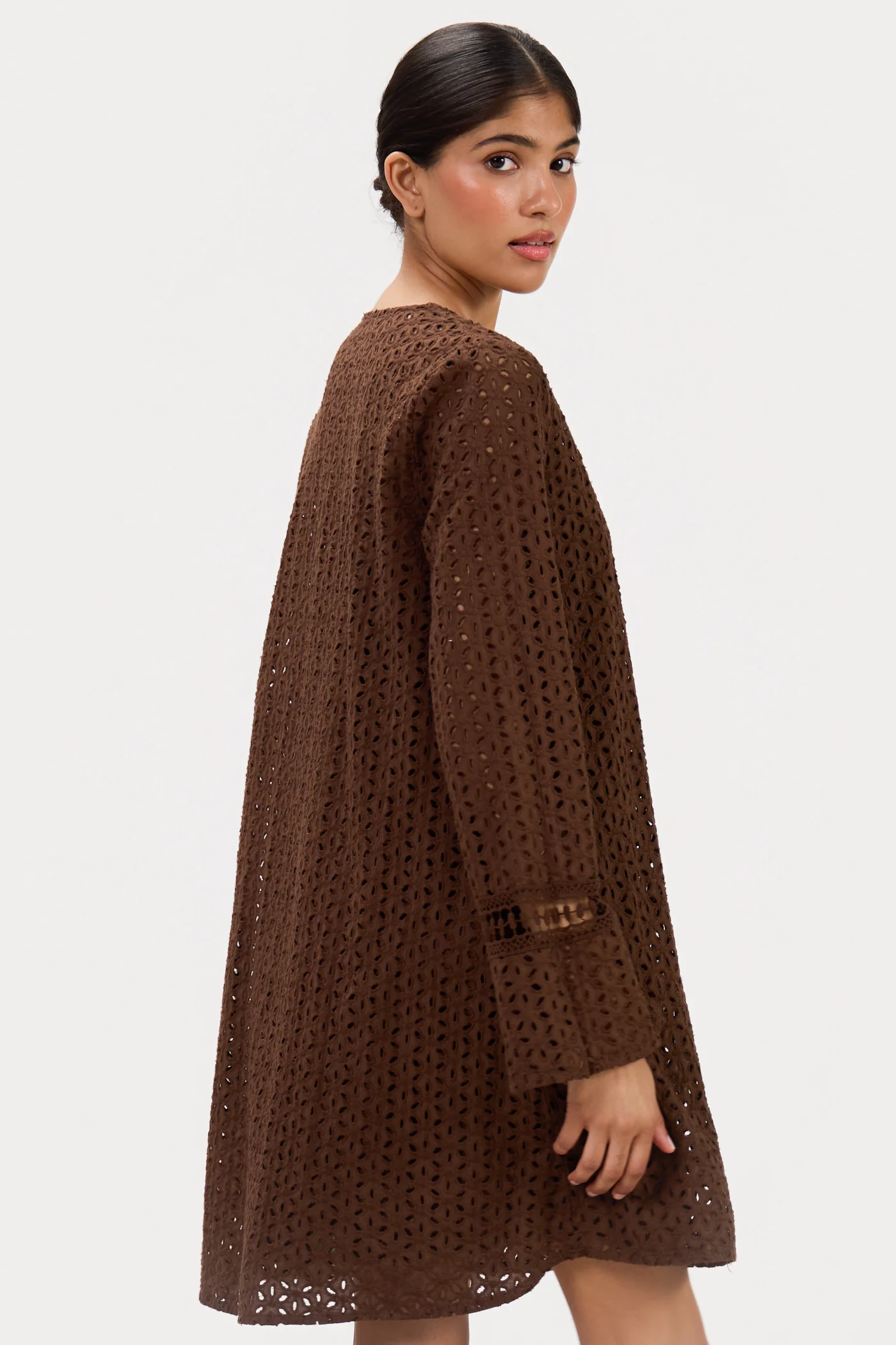 Kiara Long Sleeve Cotton Dress | Chocolate Brown - Image 5