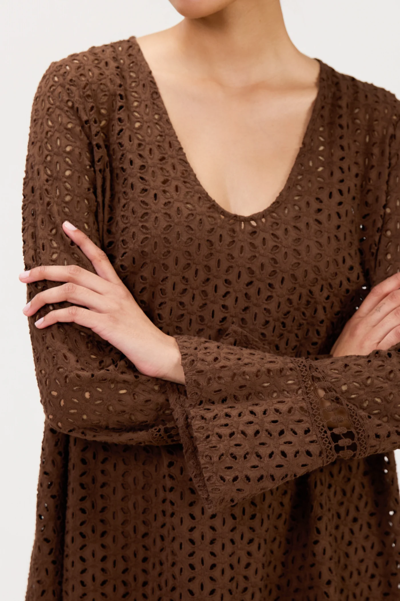 Kiara Long Sleeve Cotton Dress | Chocolate Brown - Image 6
