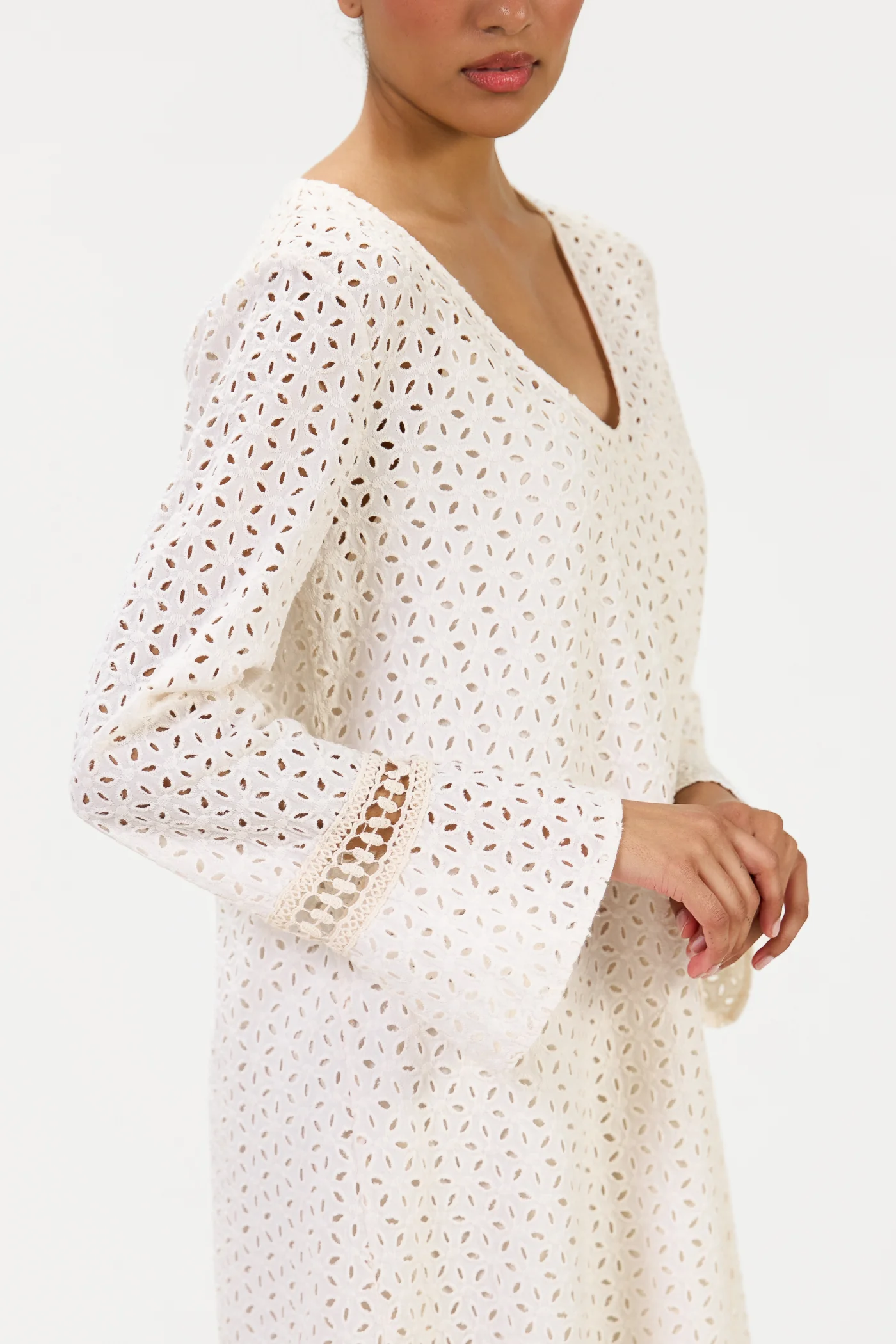 Kiara Long Sleeve Cotton Dress | Ivory - Image 3