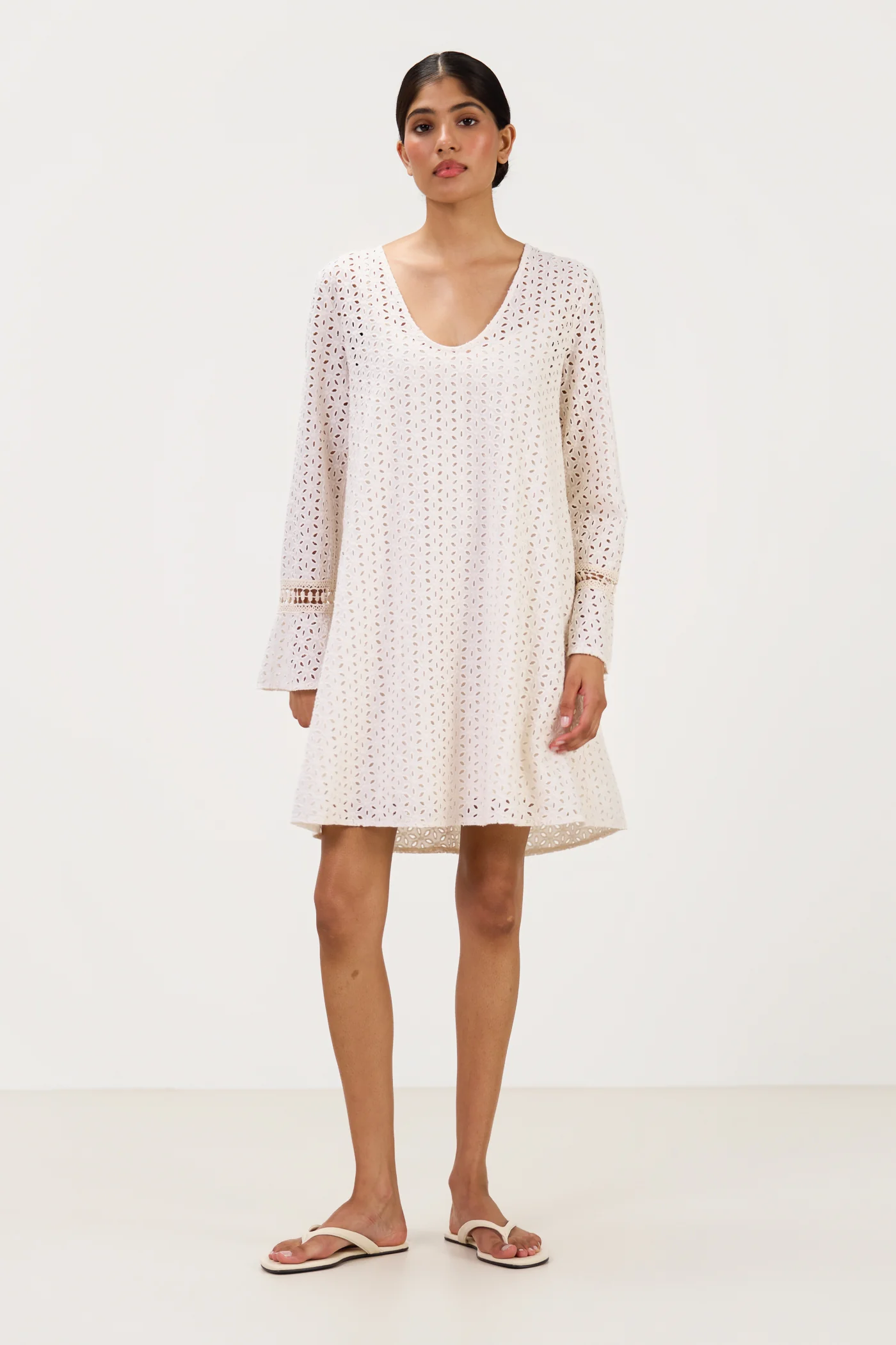 Kiara Long Sleeve Cotton Dress | Ivory - Image 4