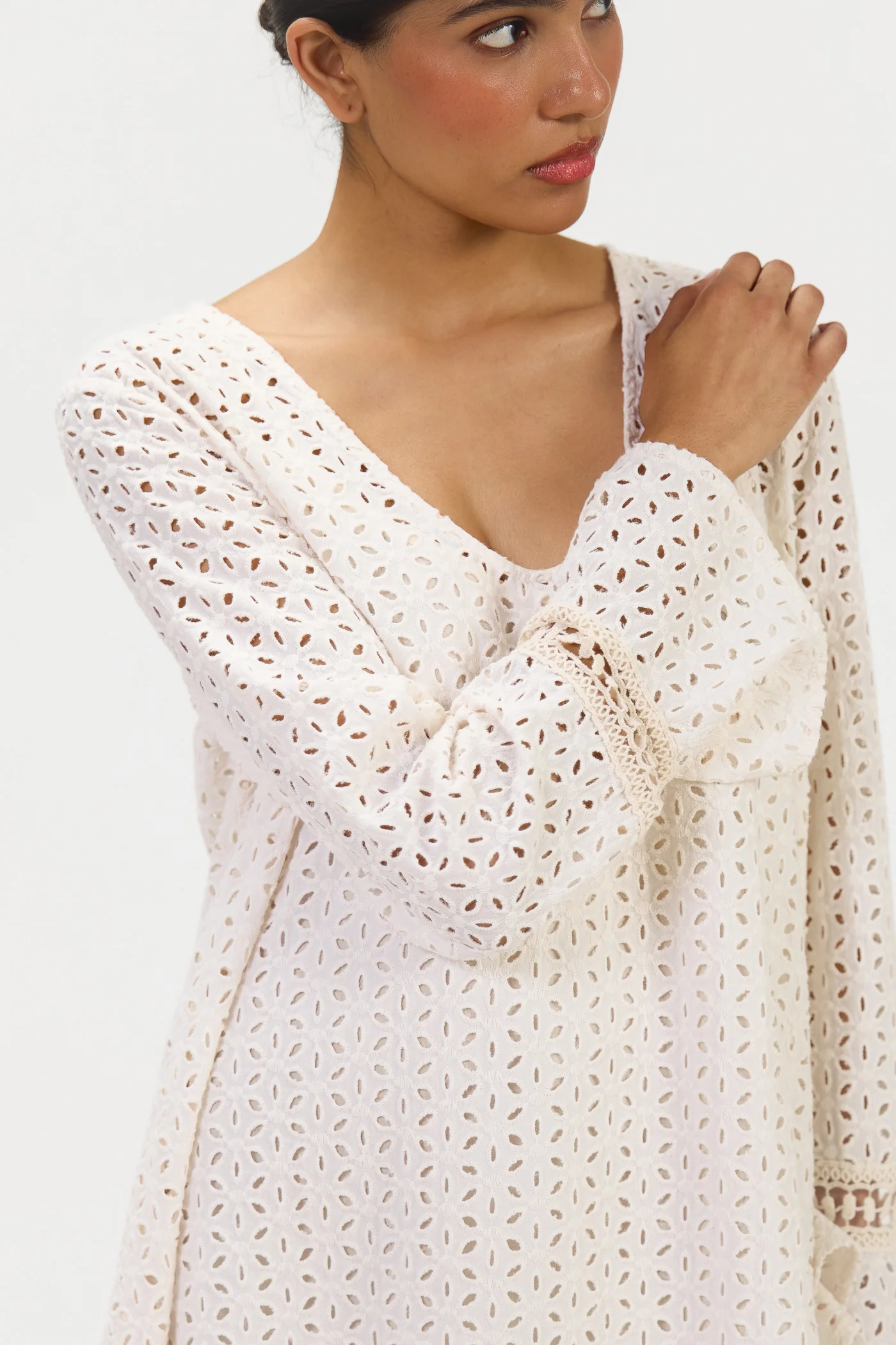 Kiara Long Sleeve Cotton Dress | Ivory - Image 5