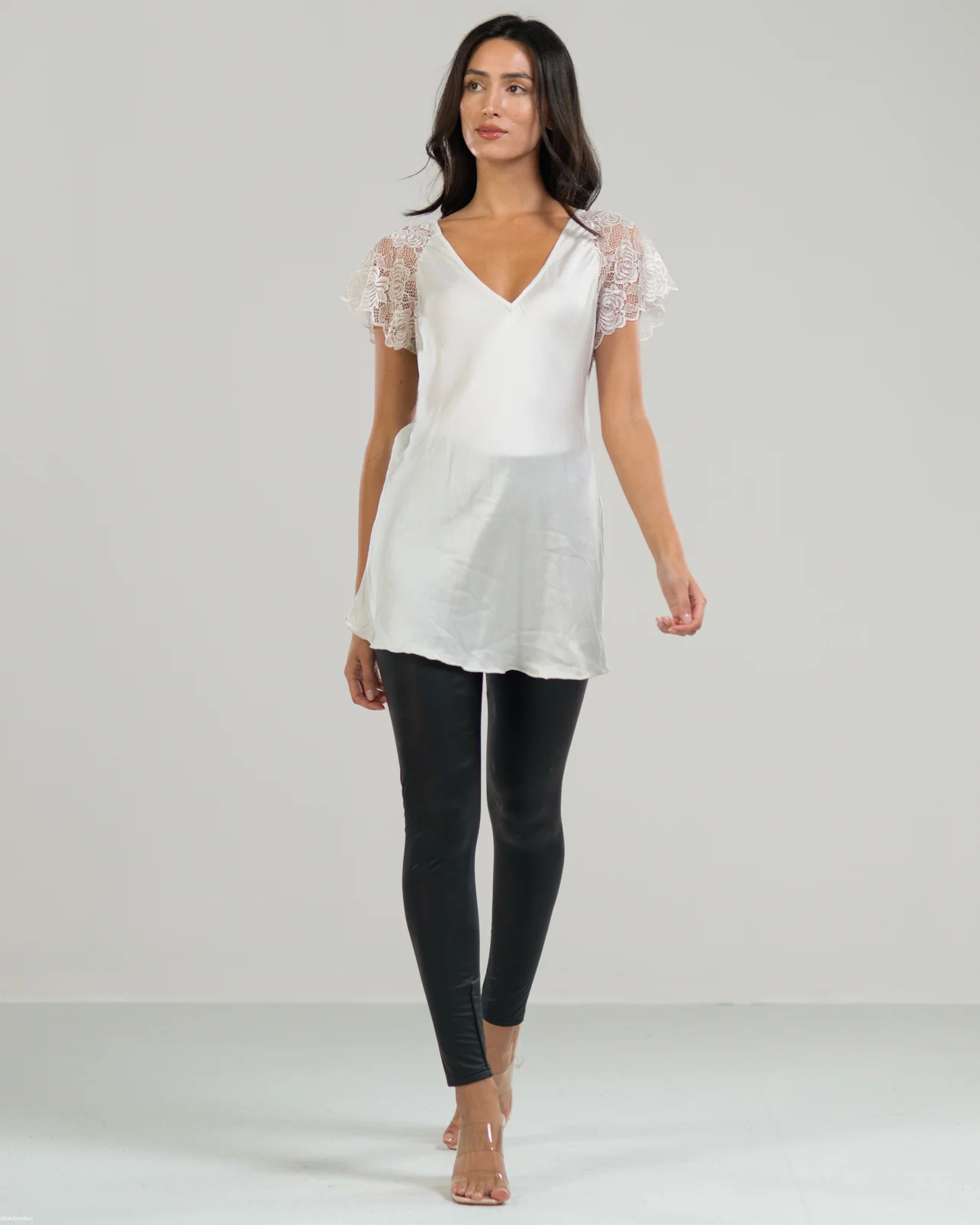 Lace Sleeve V Neck | Light Beige - Image 6