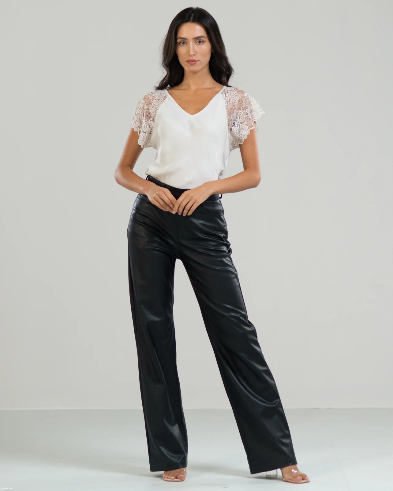 Lace Sleeve V Neck | Light Beige - Image 7