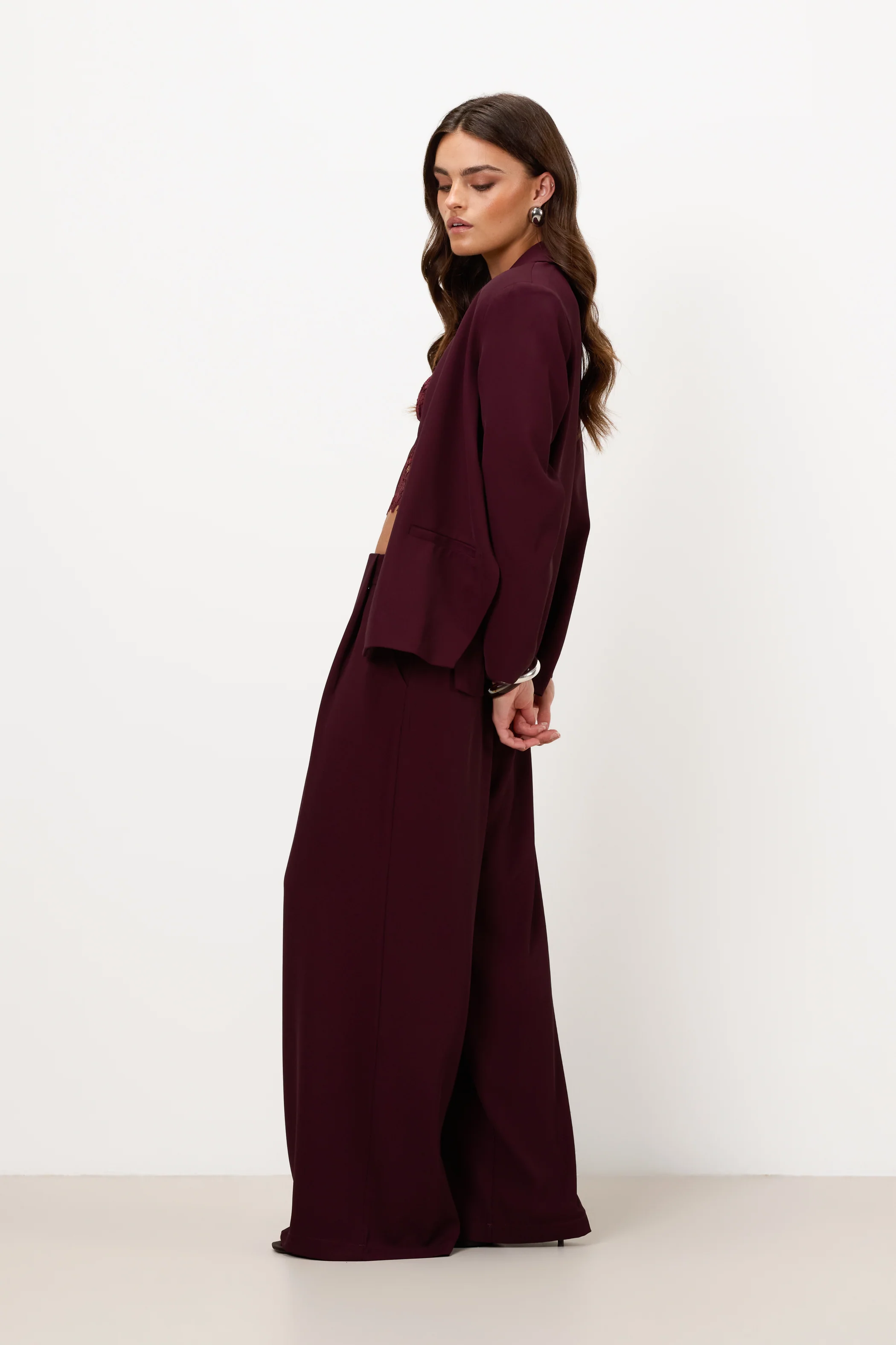 Lana Pleated Elastic Waist Trousers | Burgundy - Image 6