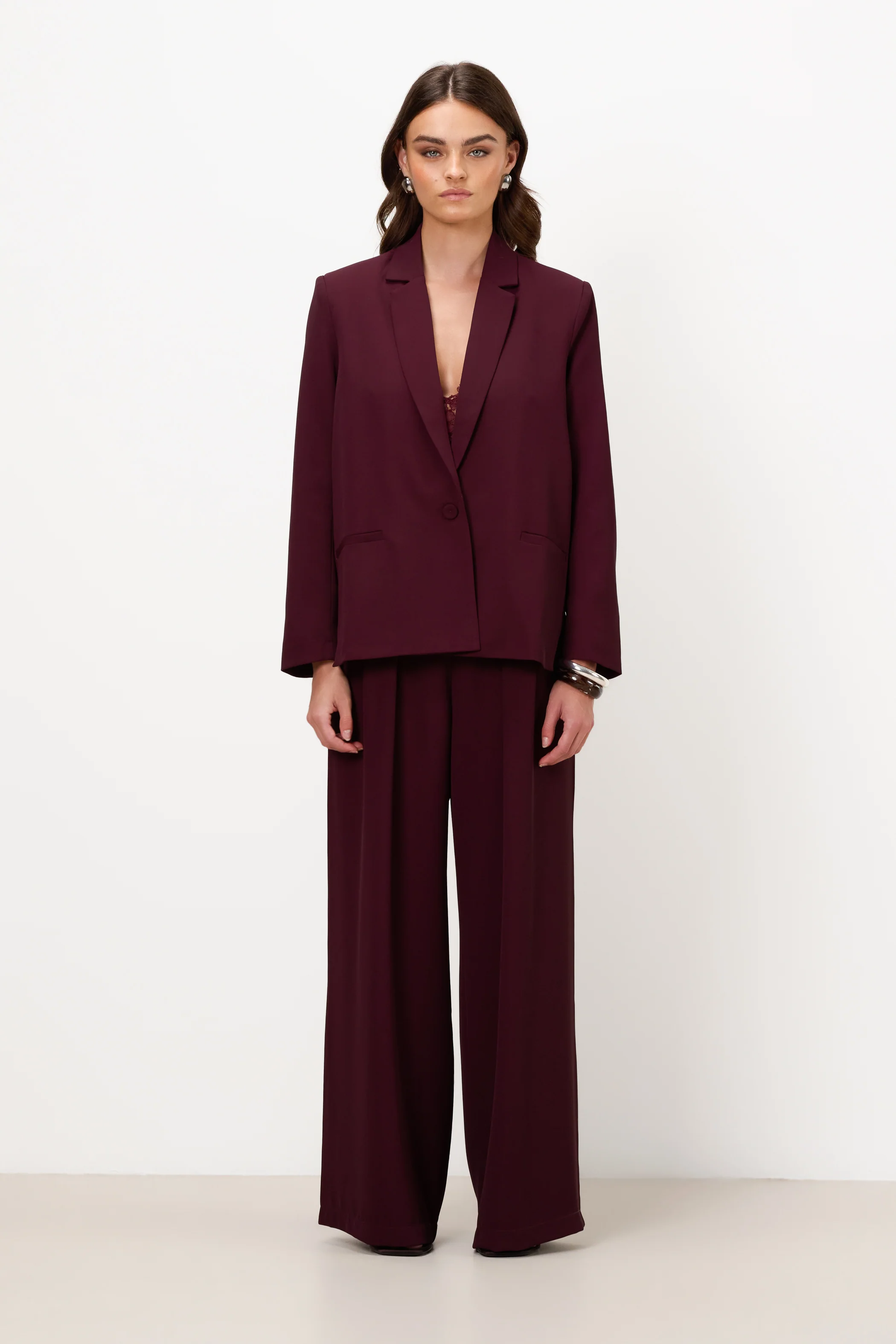 Lana Pleated Elastic Waist Trousers | Burgundy - Image 8