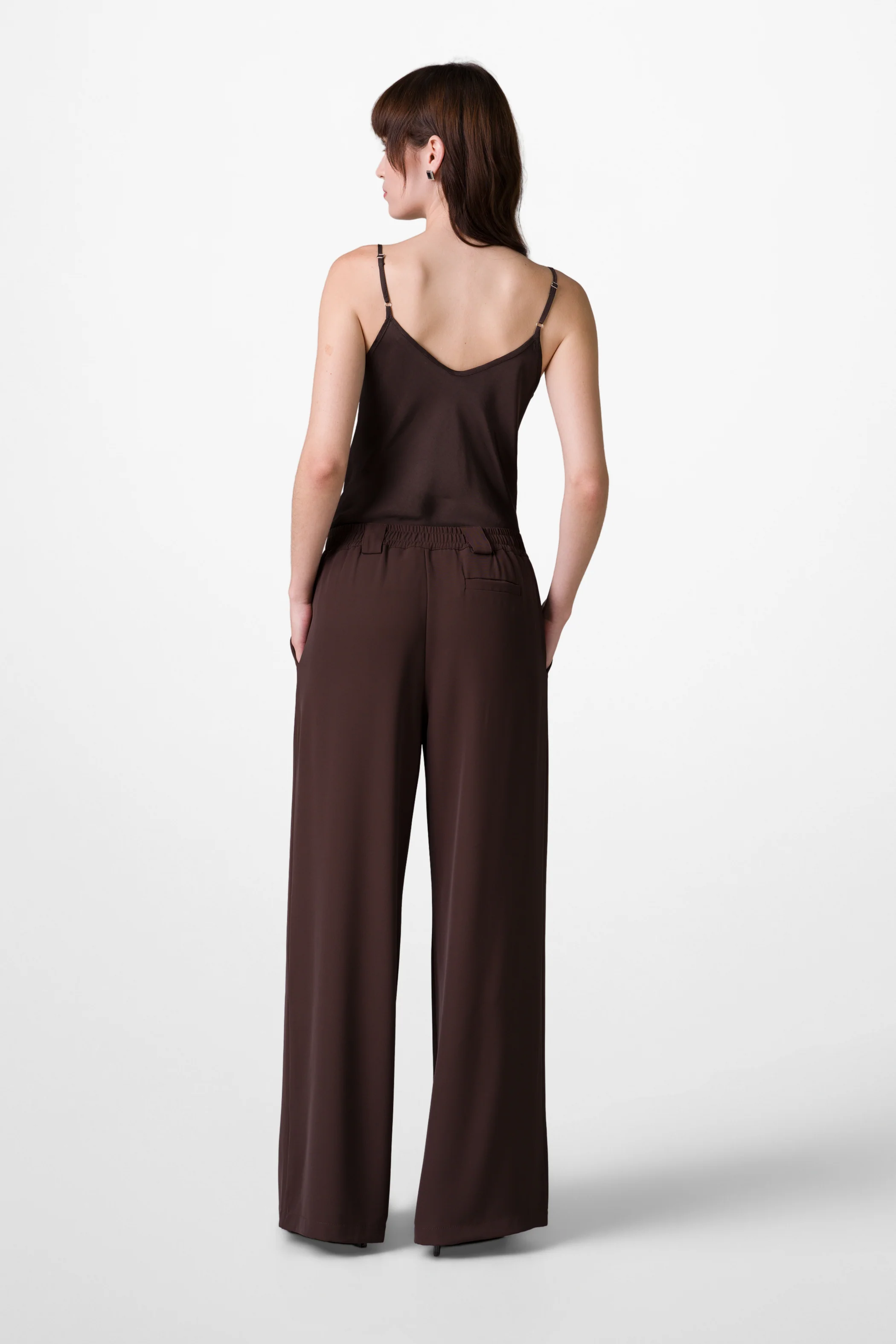Lana Pleated Elastic Waist Trousers | Espresso Brown - Image 3