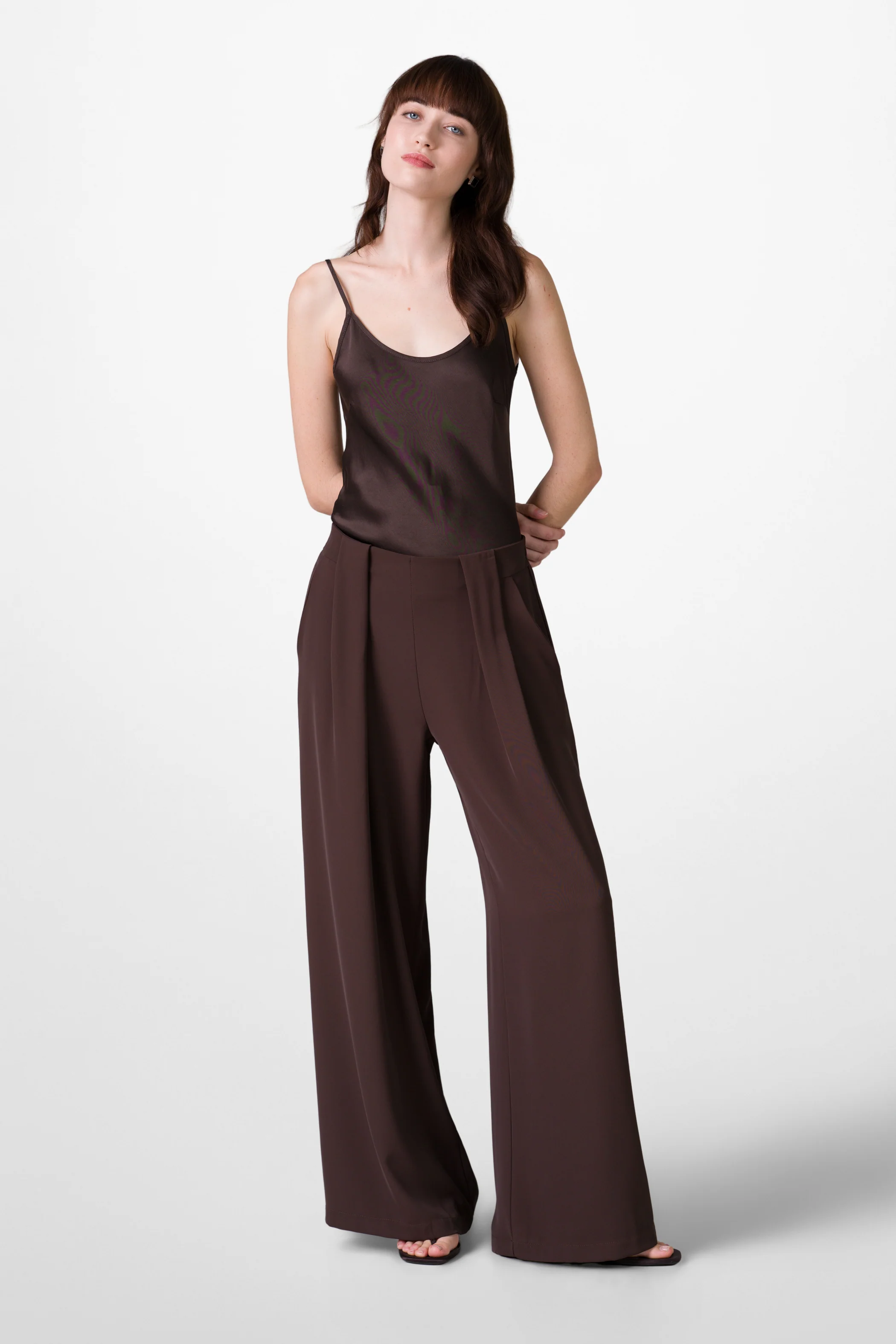 Lana Pleated Elastic Waist Trousers | Espresso Brown - Image 7