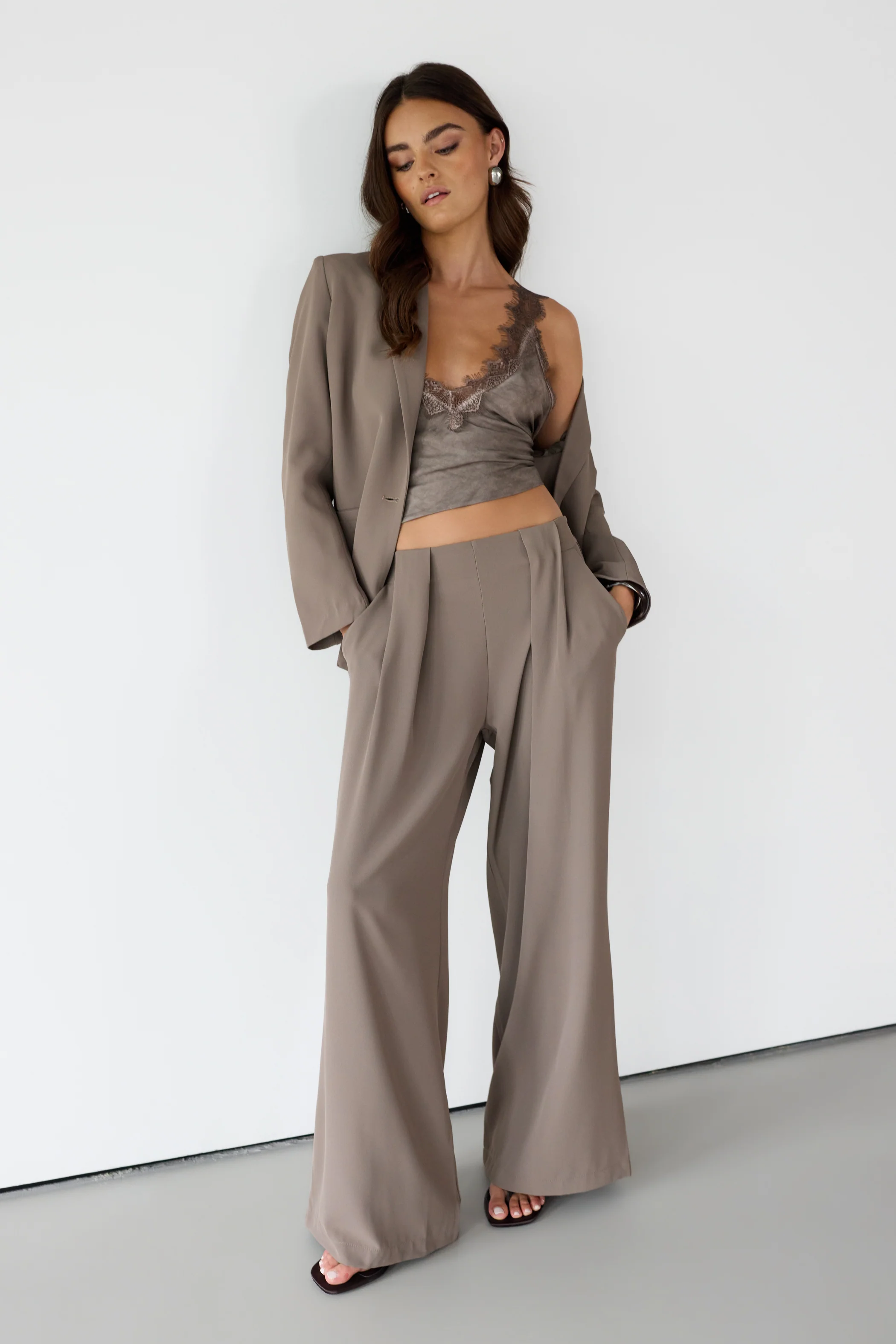 Lana Pleated Elastic Waist Trousers | Taupe - Image 2