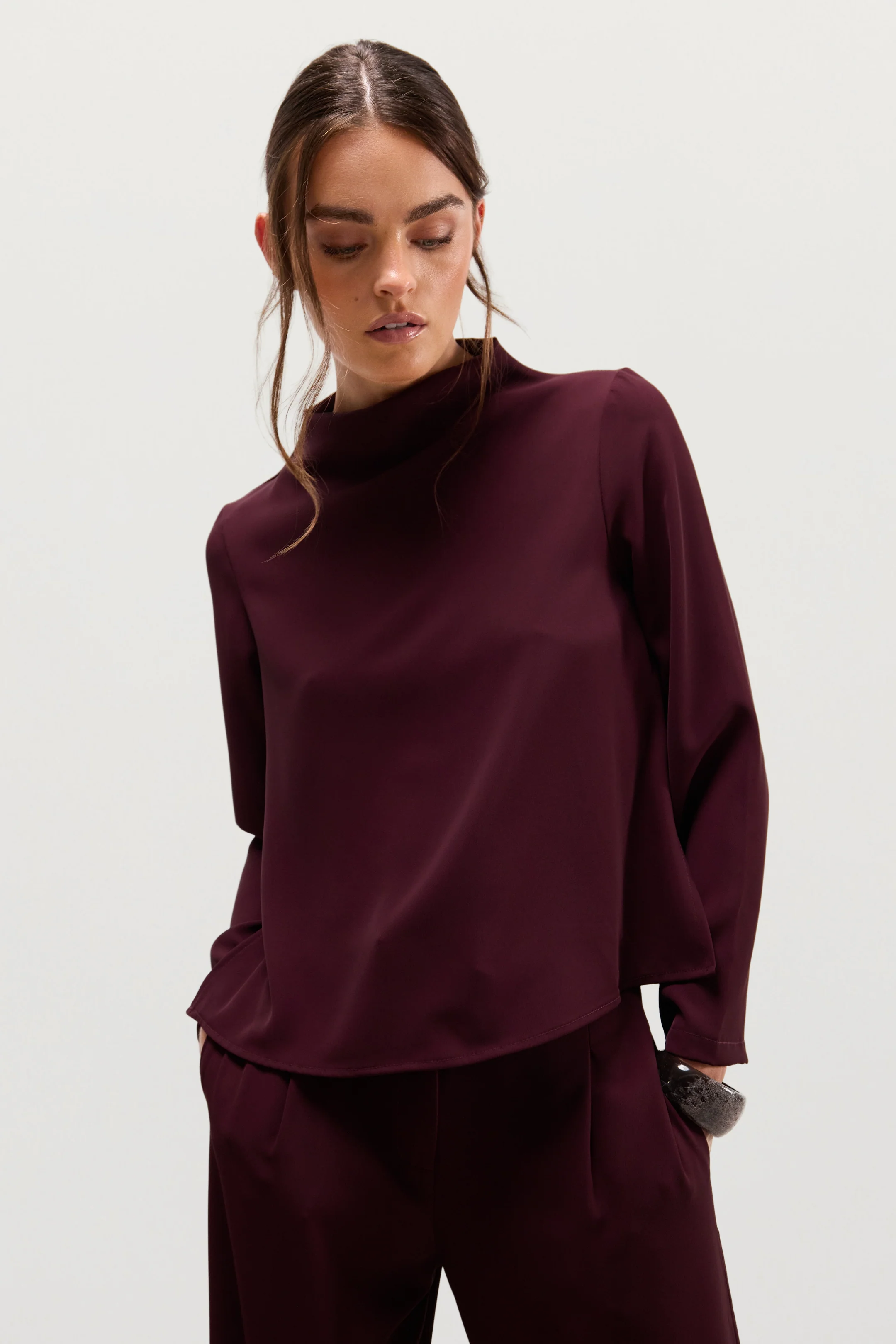 Lana High Neck Top | Burgundy - Image 4