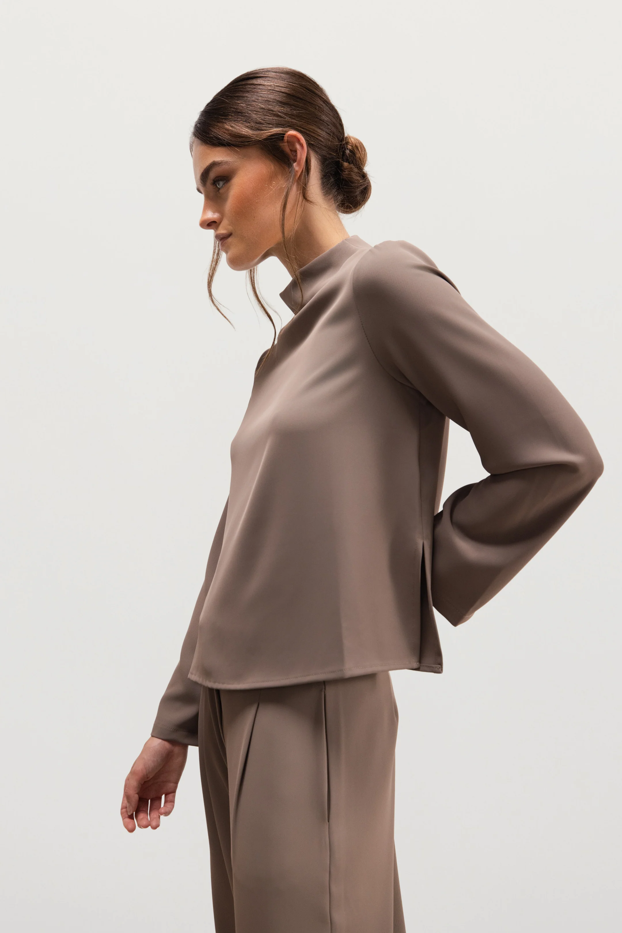 Lana High Neck Top | Taupe