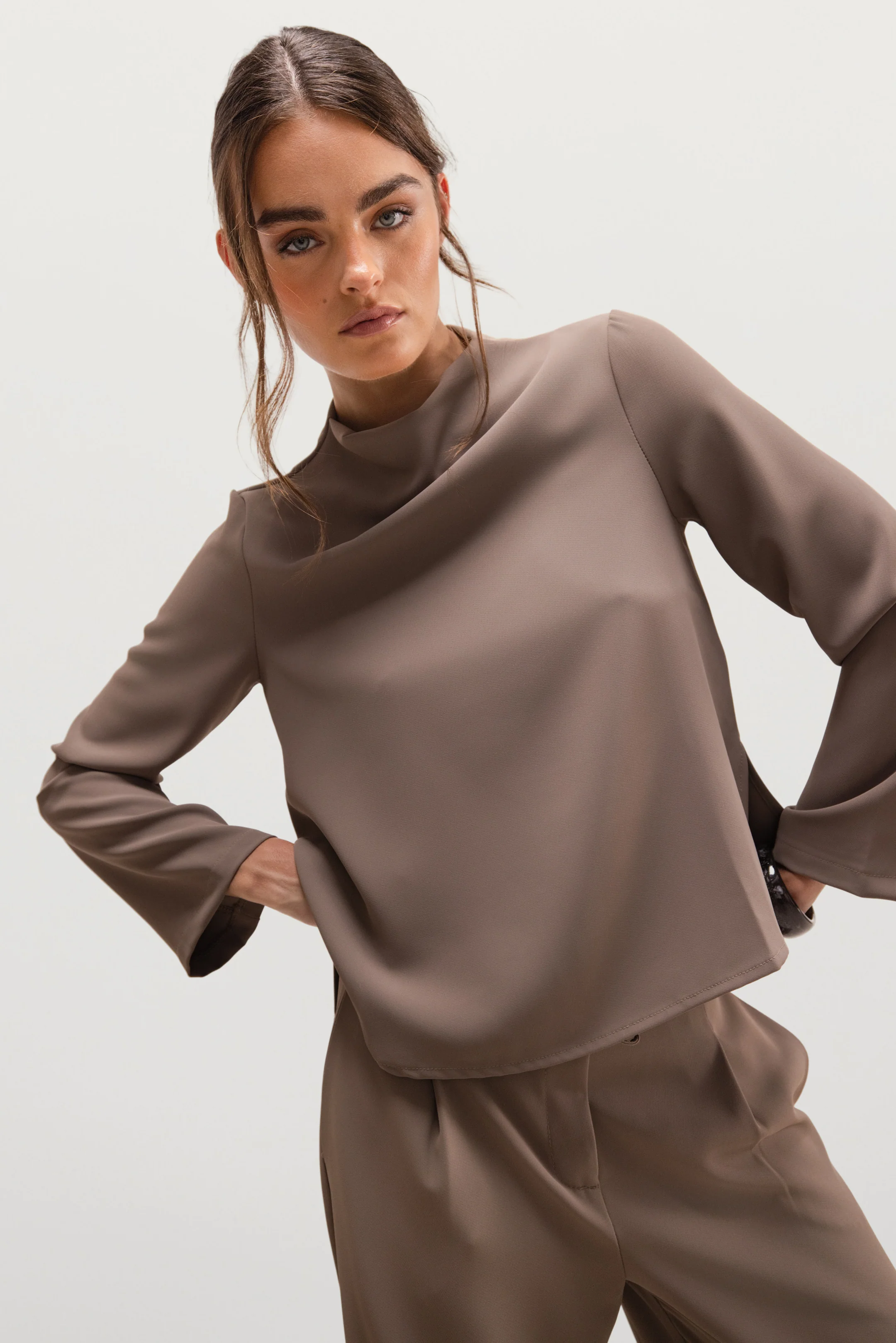Lana High Neck Top | Taupe - Image 2