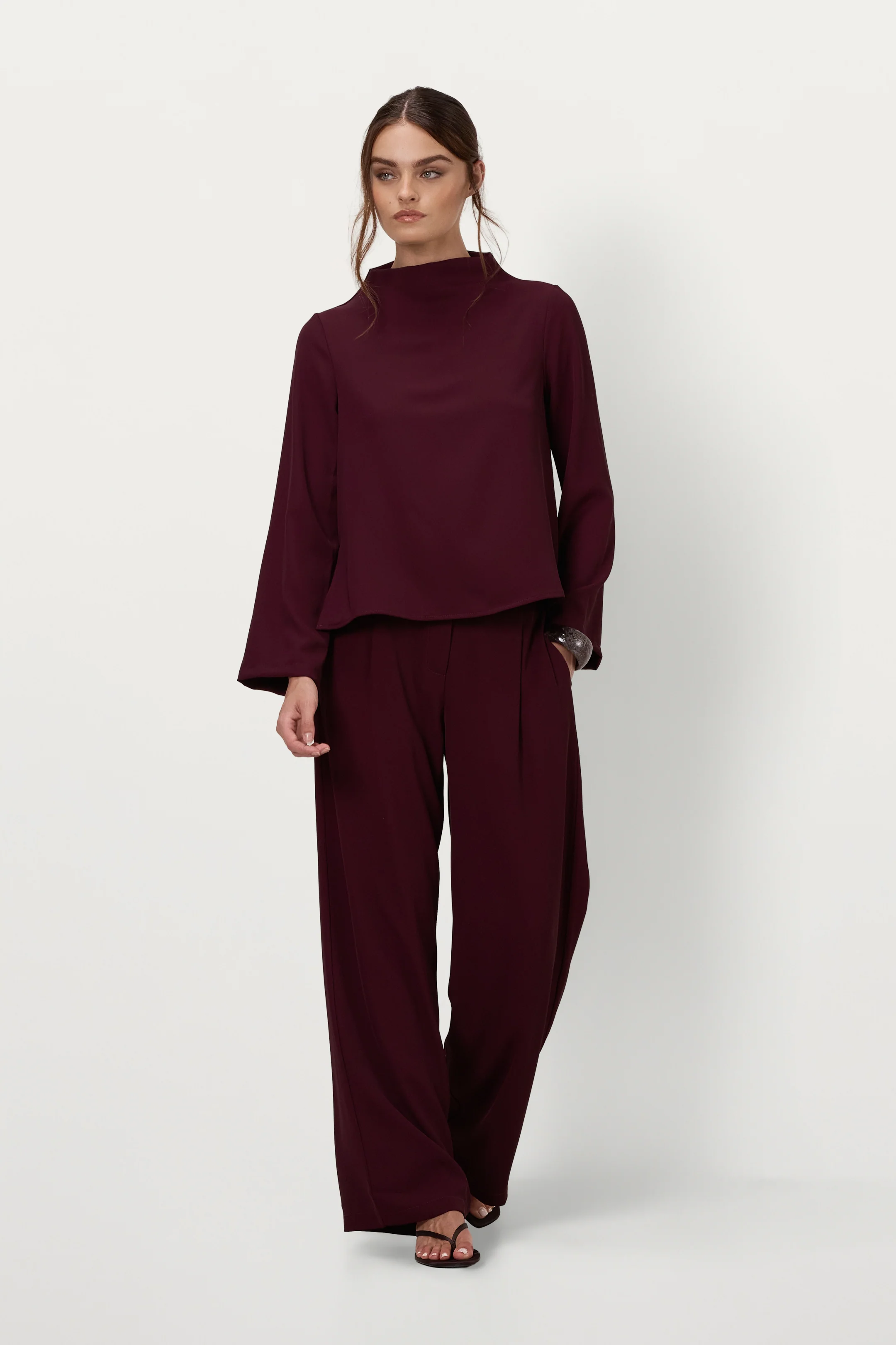 Lana High Neck Top | Burgundy - Image 9