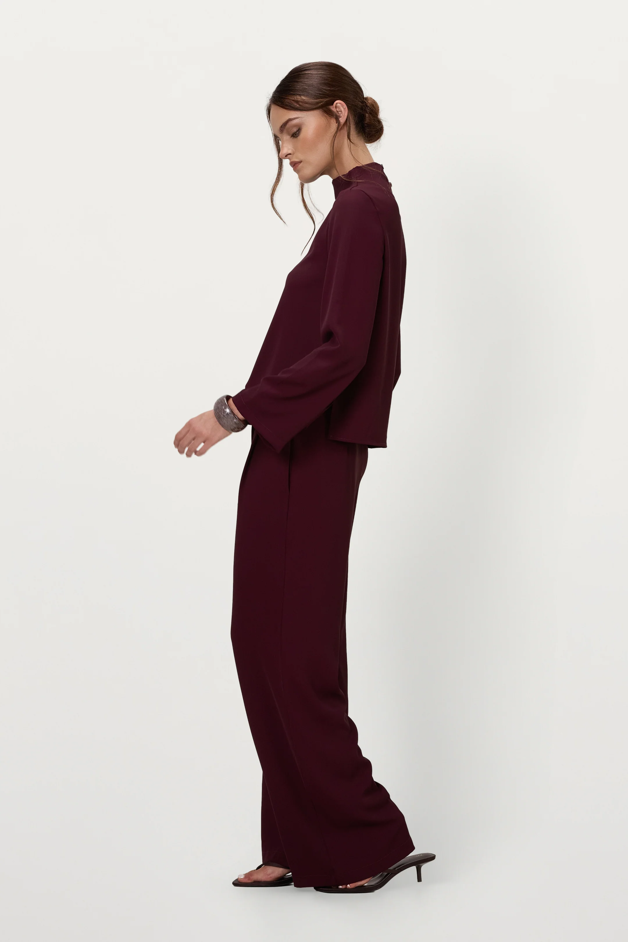 Lana High Neck Top | Burgundy - Image 2