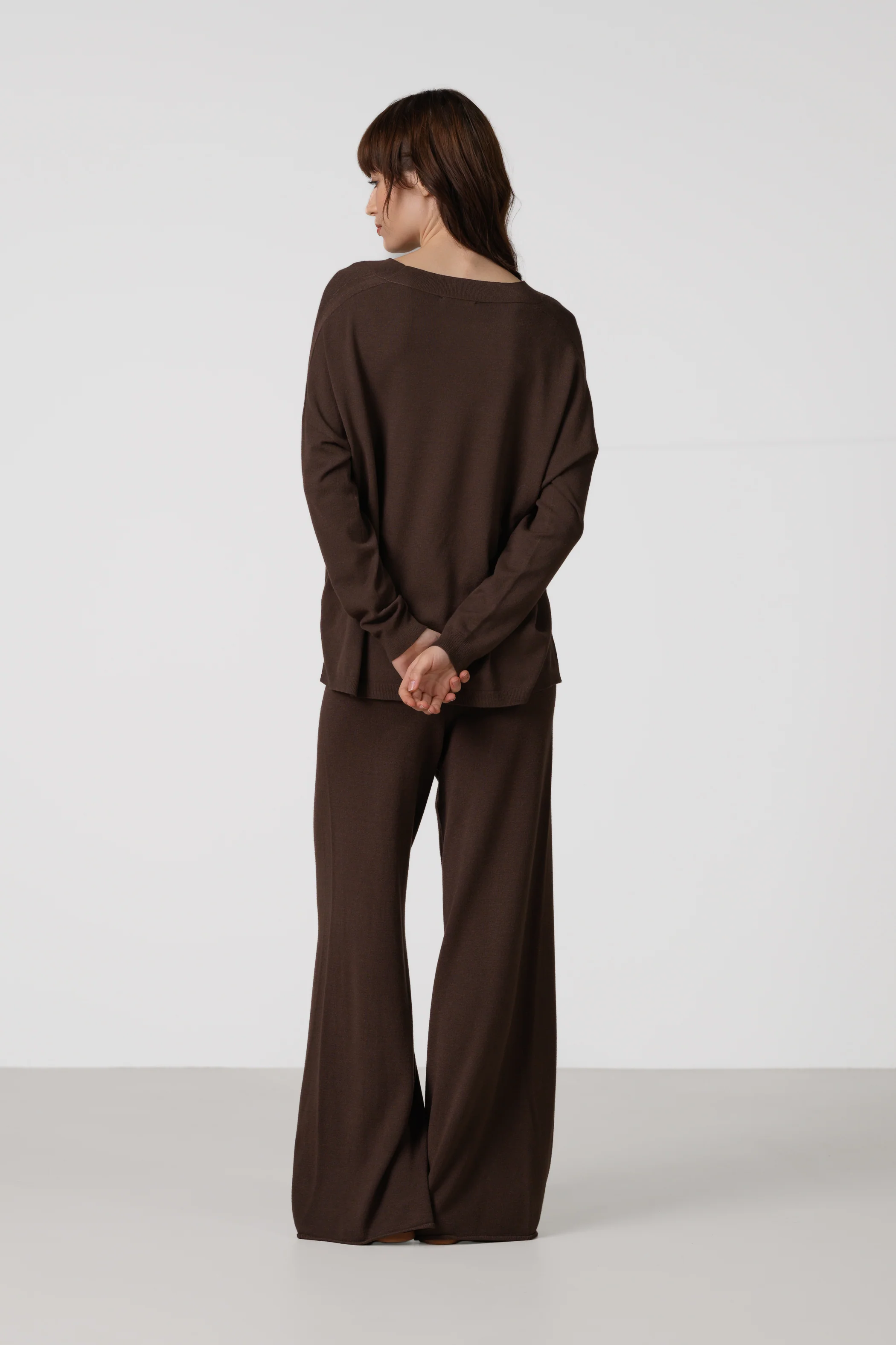 Layla V Neck Sweater | Chocolate Brown | Fine Knit - Image 2