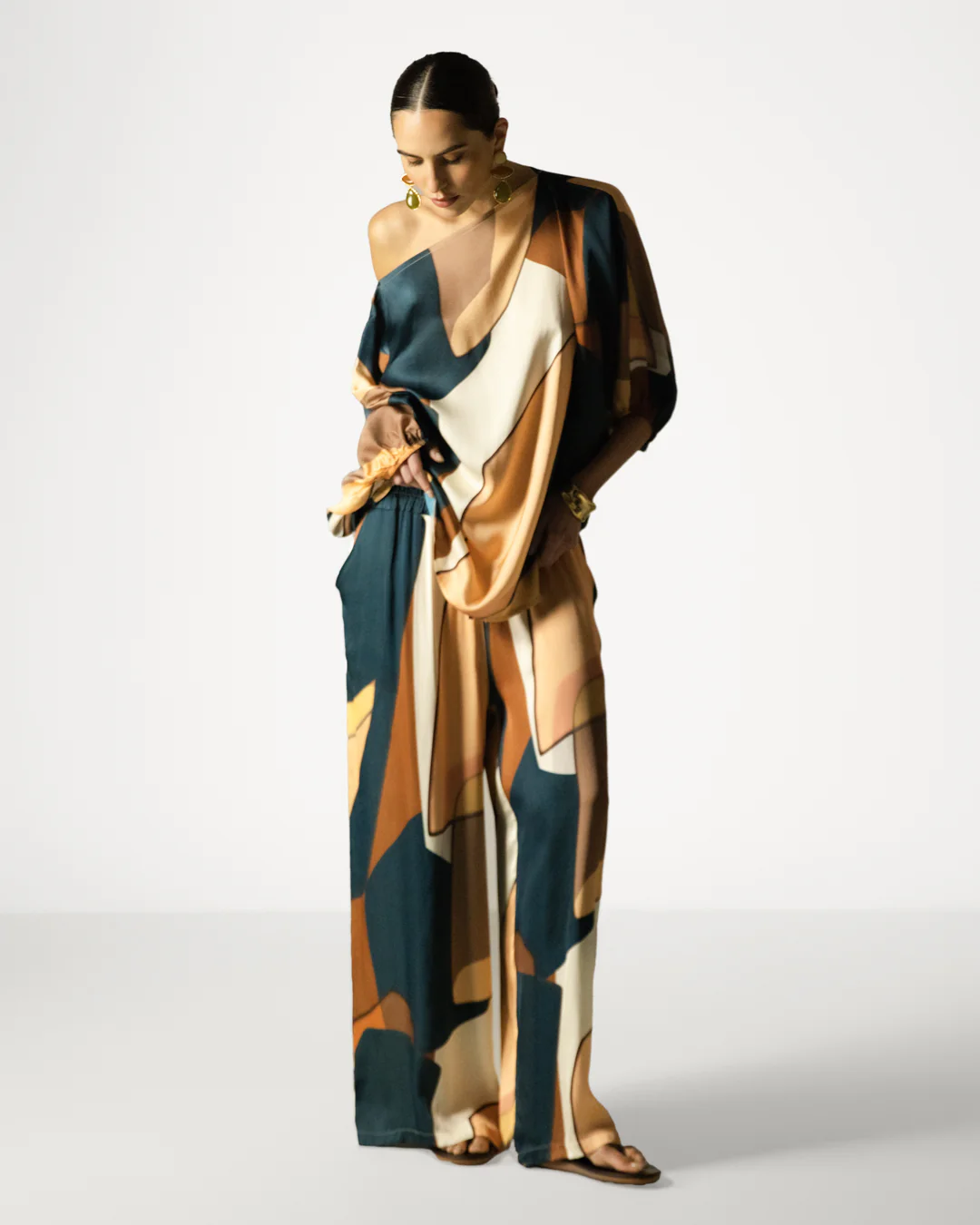 Lilith Elastic Waist Silk Trousers