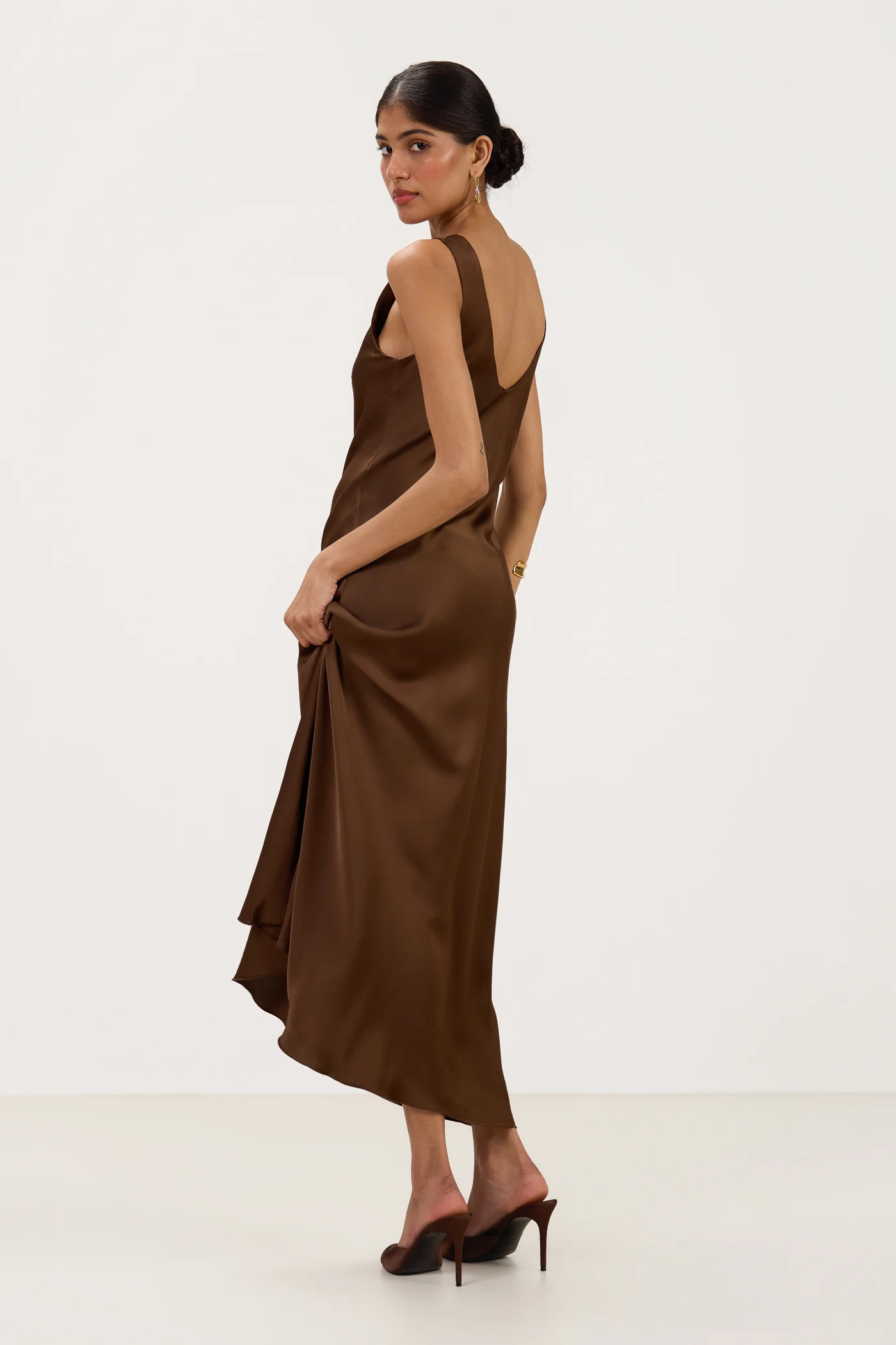 Liora Satin Maxi Dress | Chocolate Brown - Image 2