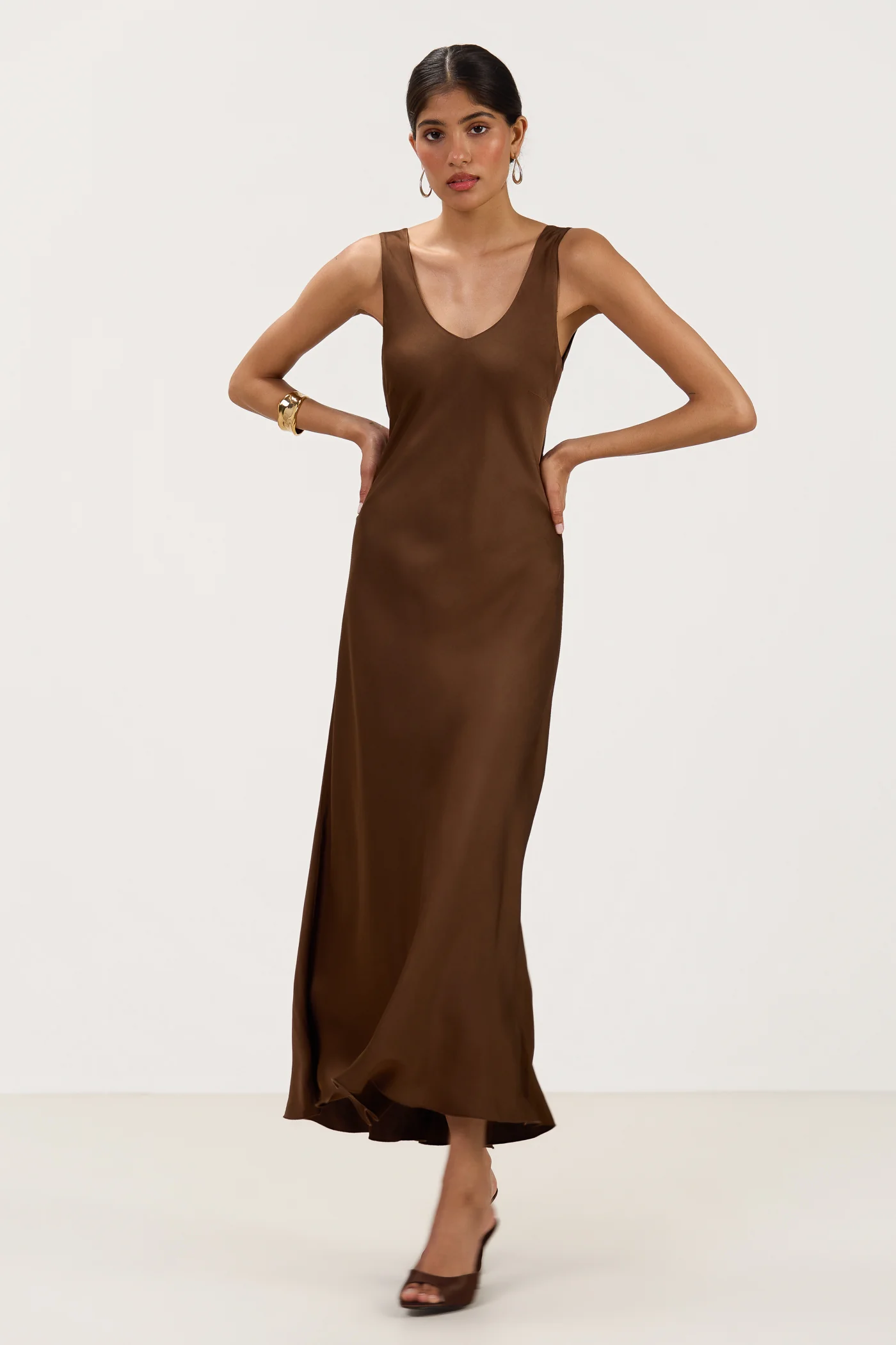 Liora Satin Maxi Dress | Chocolate Brown - Image 3