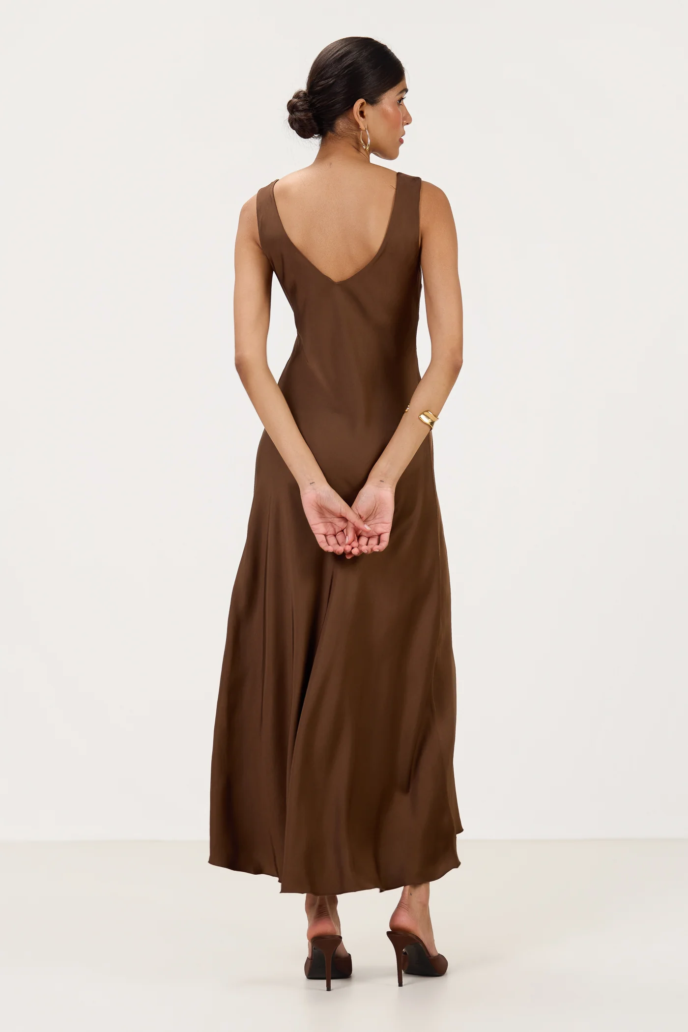 Liora Satin Maxi Dress | Chocolate Brown - Image 4