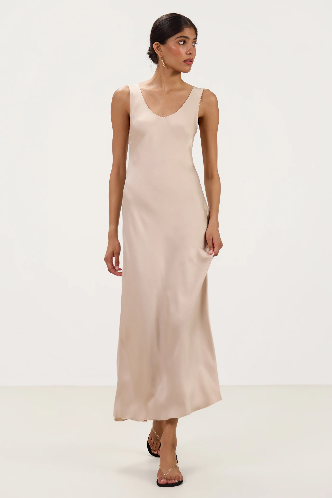 Liora Satin Maxi Dress | Sand - Image 4
