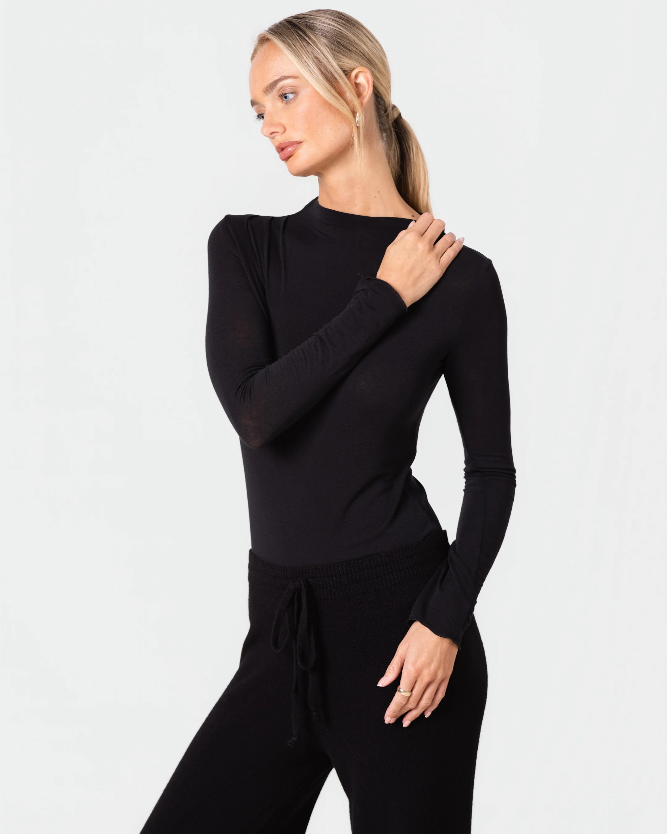 Lucia Featherweight High Neck Top | Black | Modal-Cashmere - Image 2