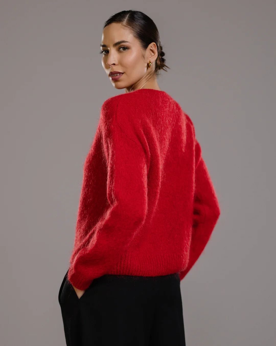 Lucille Zip Sweater | Red | Mohair Blend - Image 2