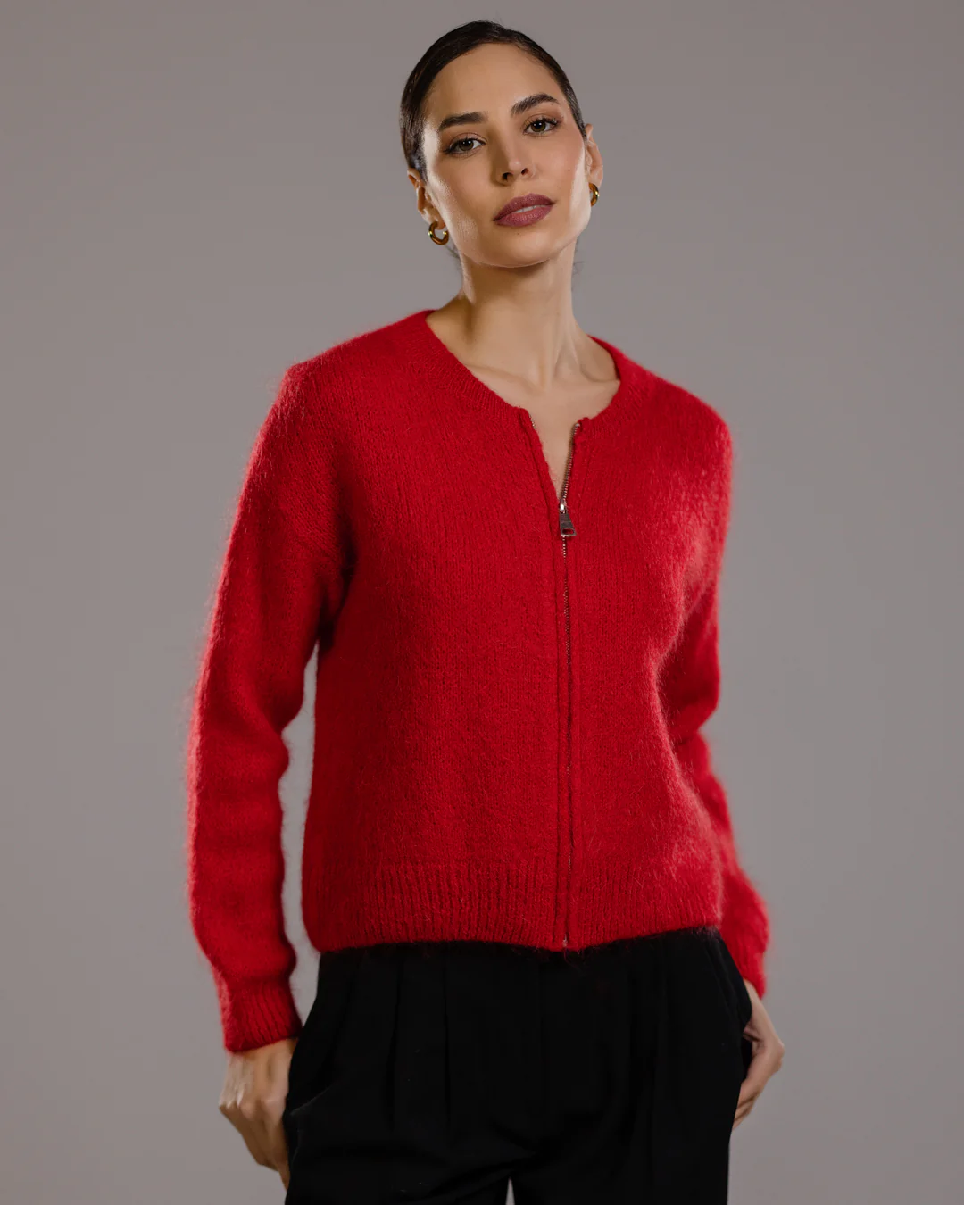 Lucille Zip Sweater | Red | Mohair Blend - Image 4