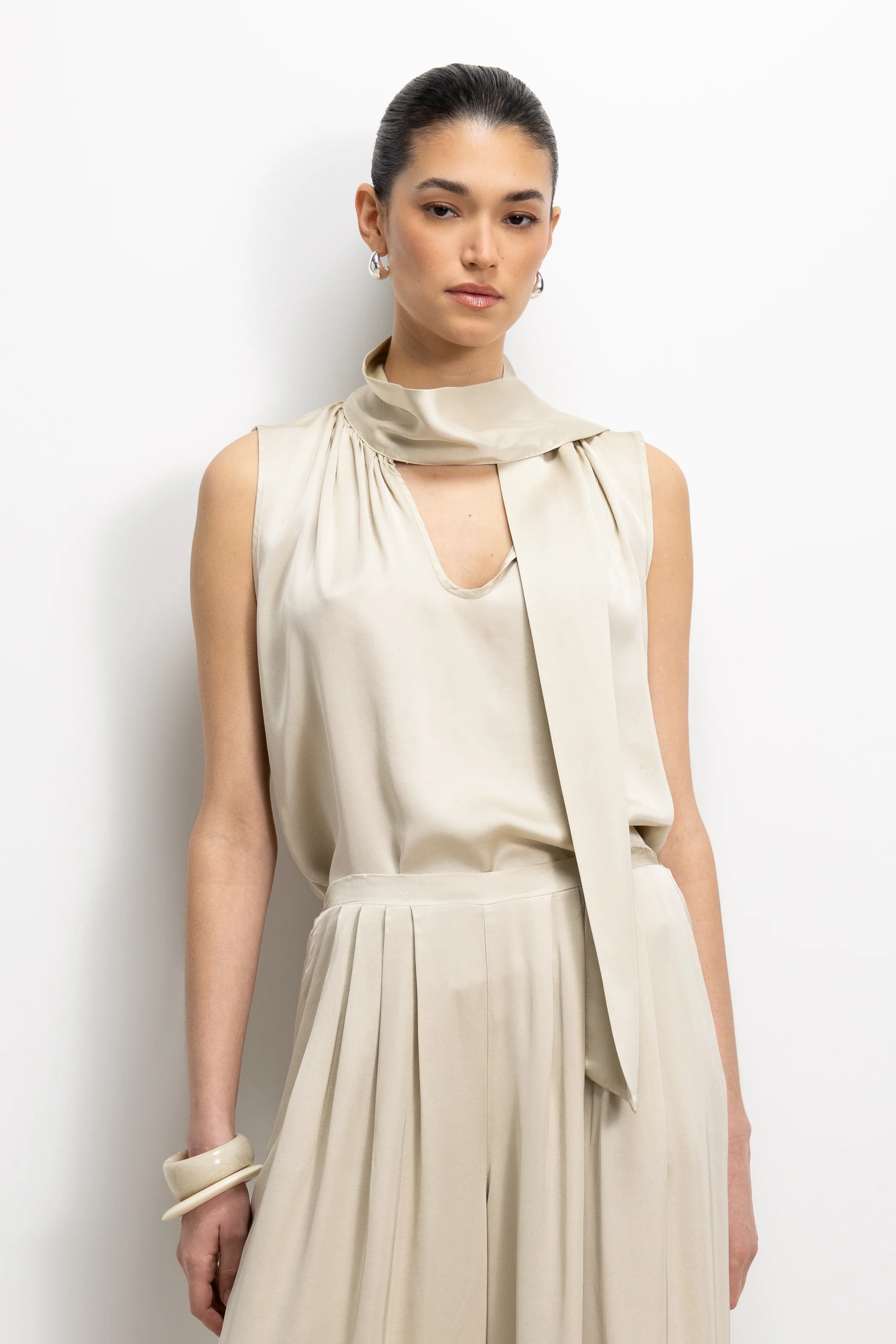 Lyanne Bow Neck Tie Satin Blouse | Honey