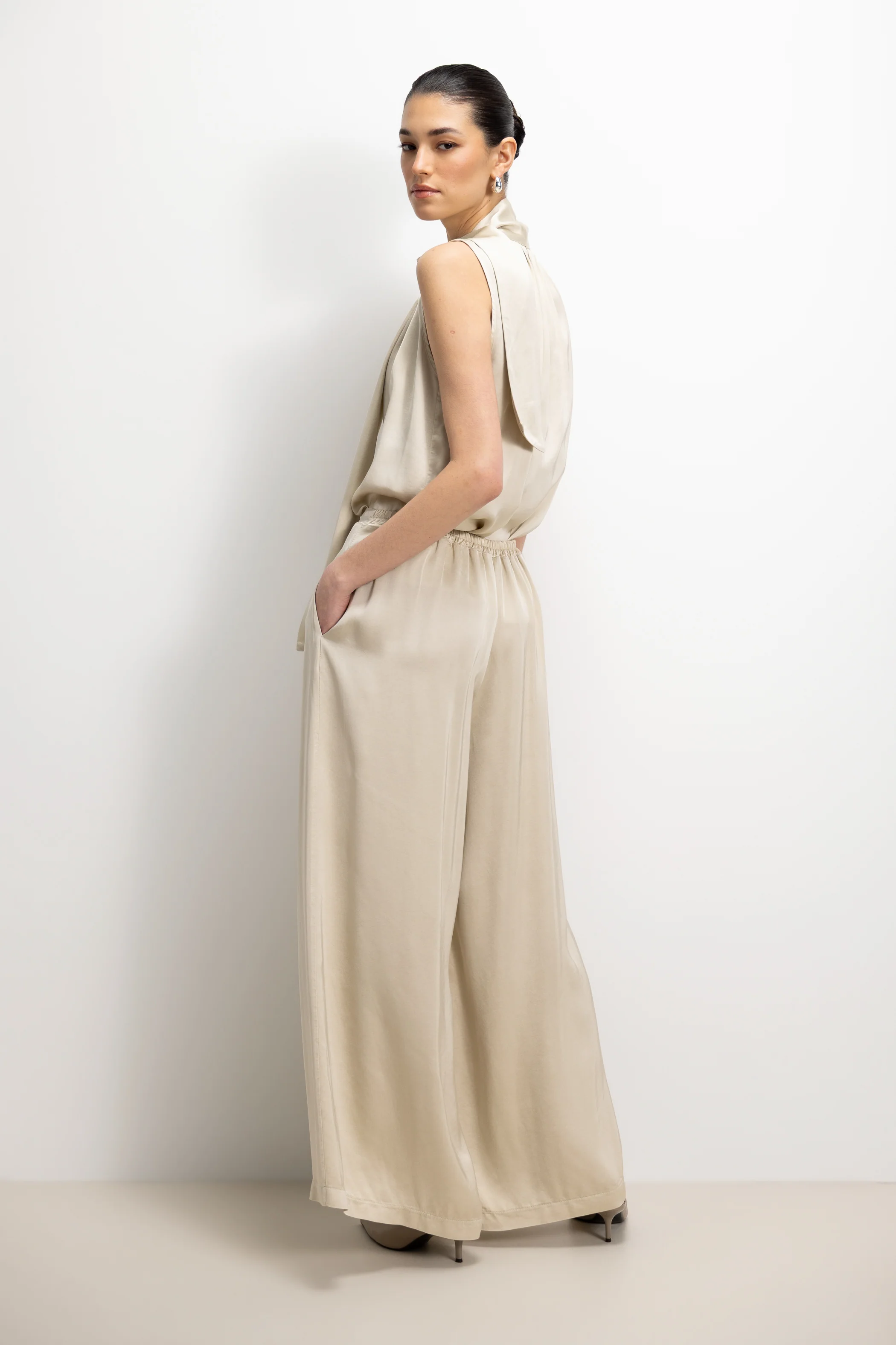Lyanne Bow Neck Tie Satin Blouse | Honey - Image 3
