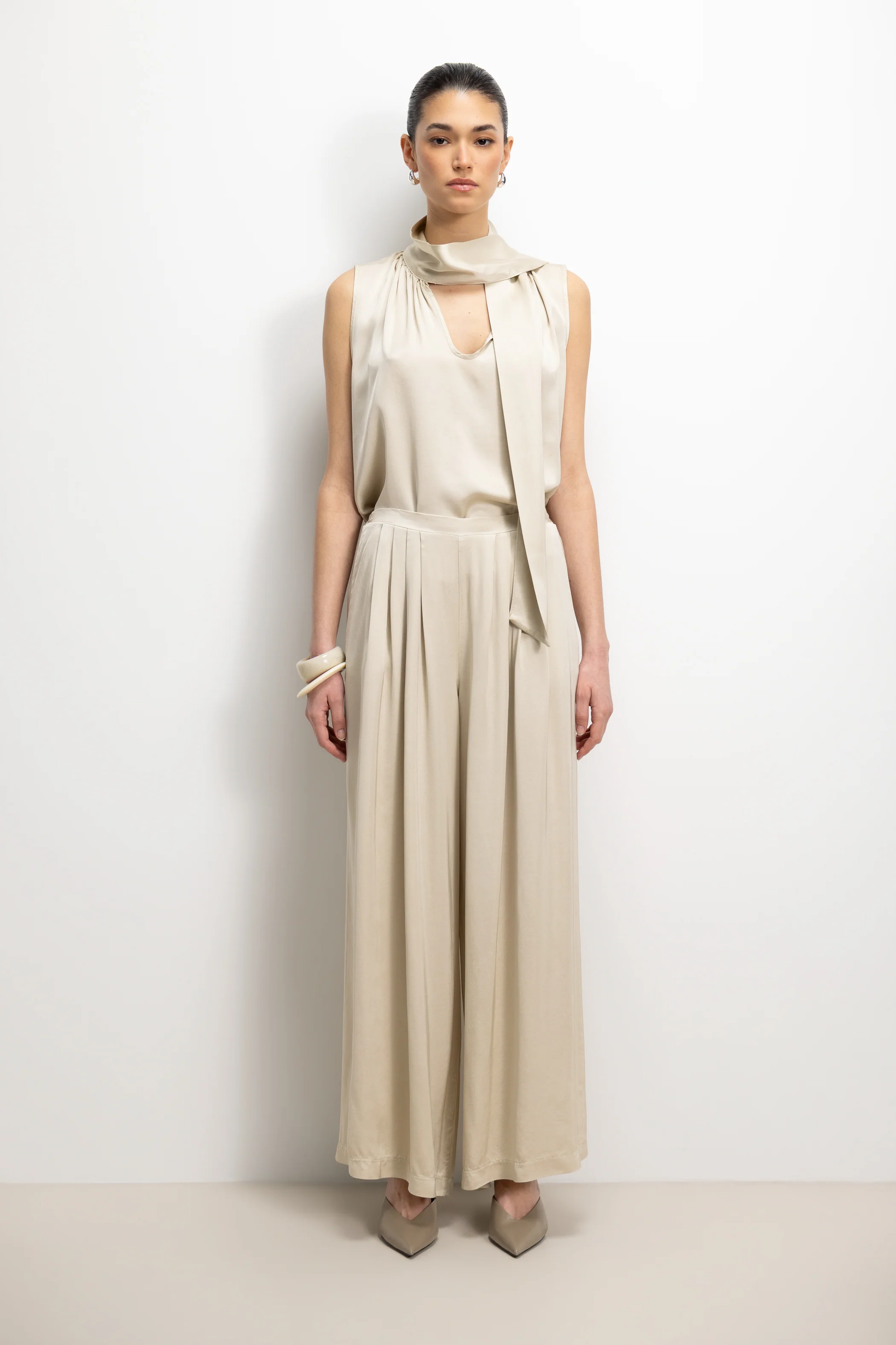 Lyanne Bow Neck Tie Satin Blouse | Honey - Image 4