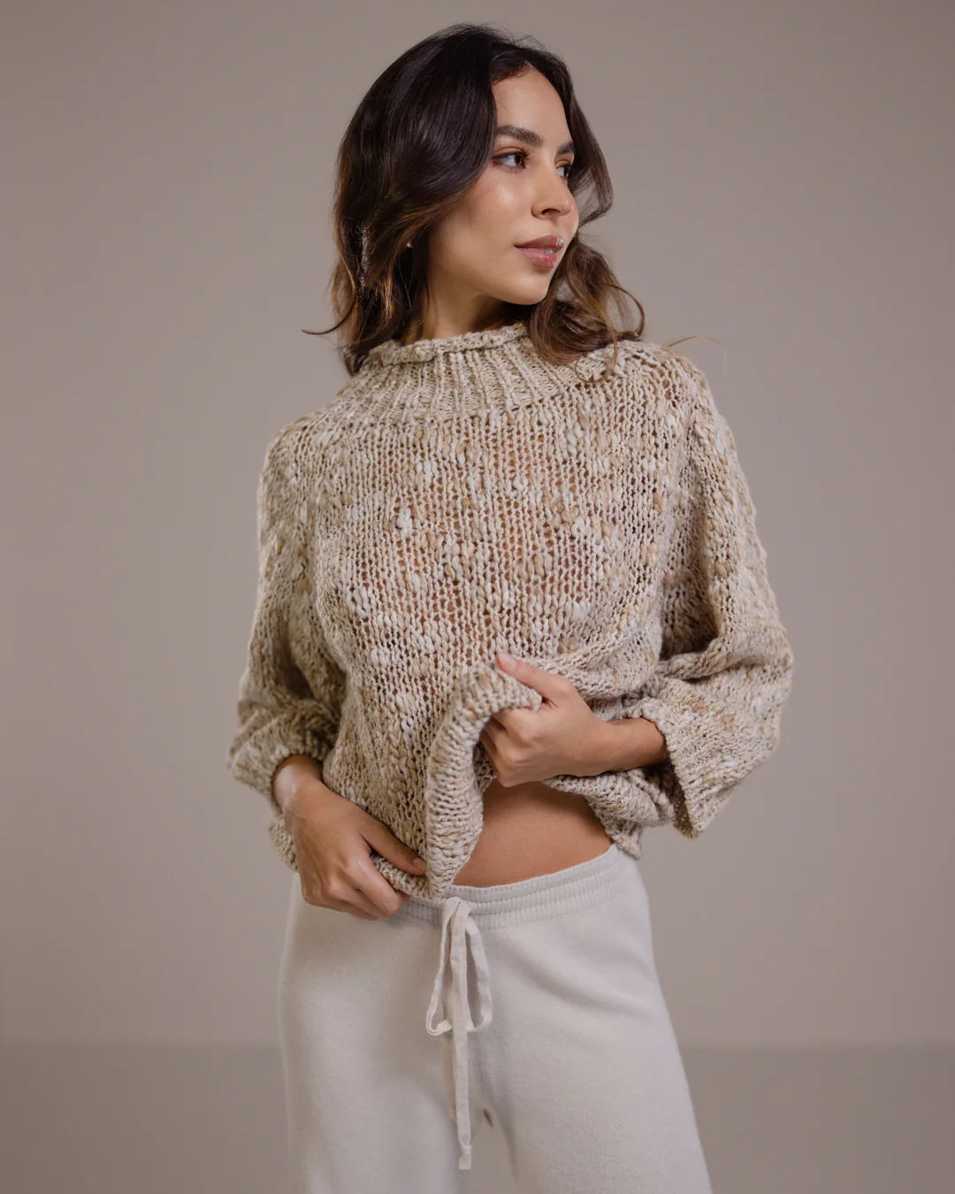 Mabel Mockneck Sweater | Light Beige | Wool Blend - Image 6