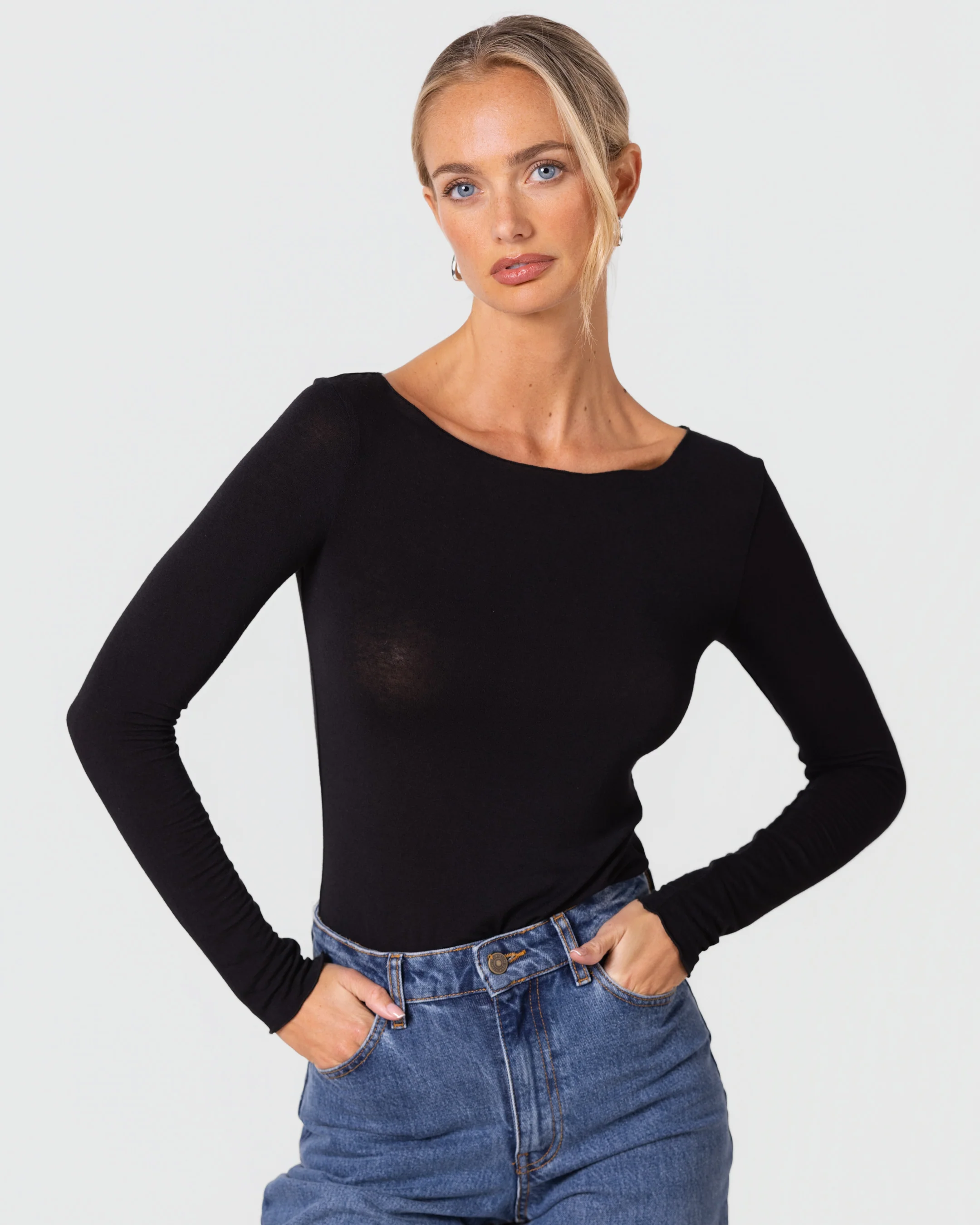 Mae Featherweight Boatneck Top | Black | Modal-Cashmere - Image 2