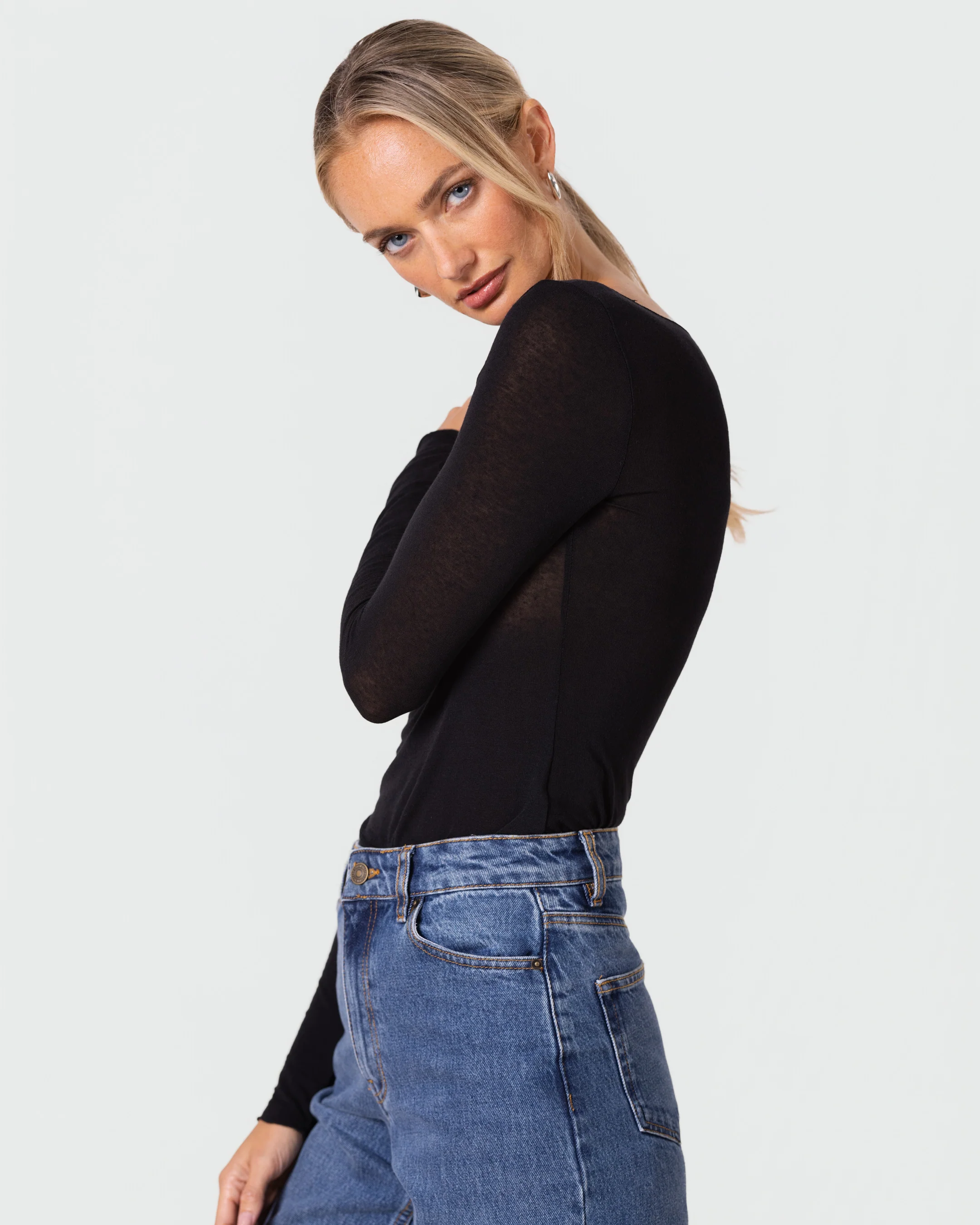Mae Featherweight Boatneck Top | Black | Modal-Cashmere - Image 3