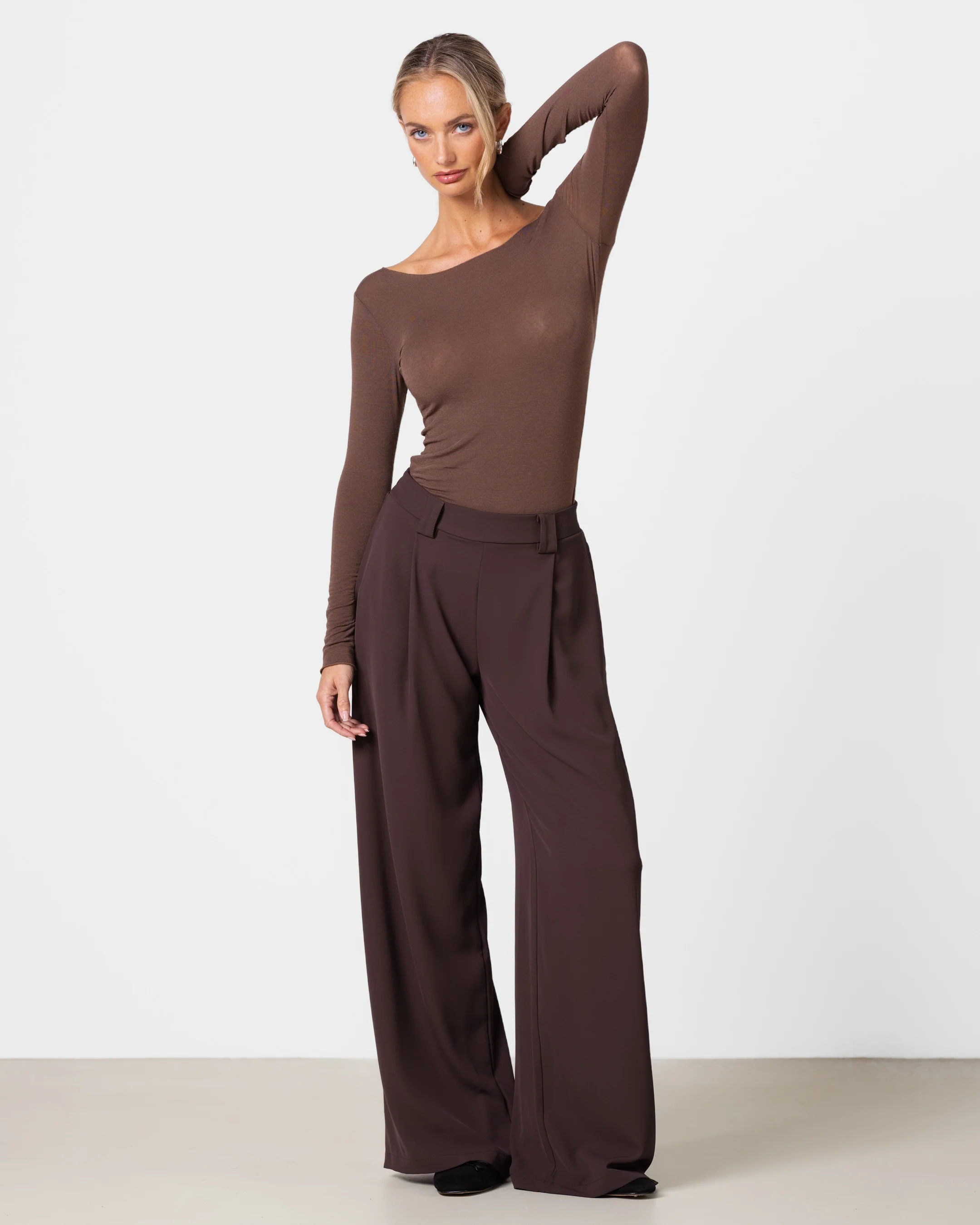 Mae Featherweight Boatneck Top | Brown | Modal-Cashmere - Image 2