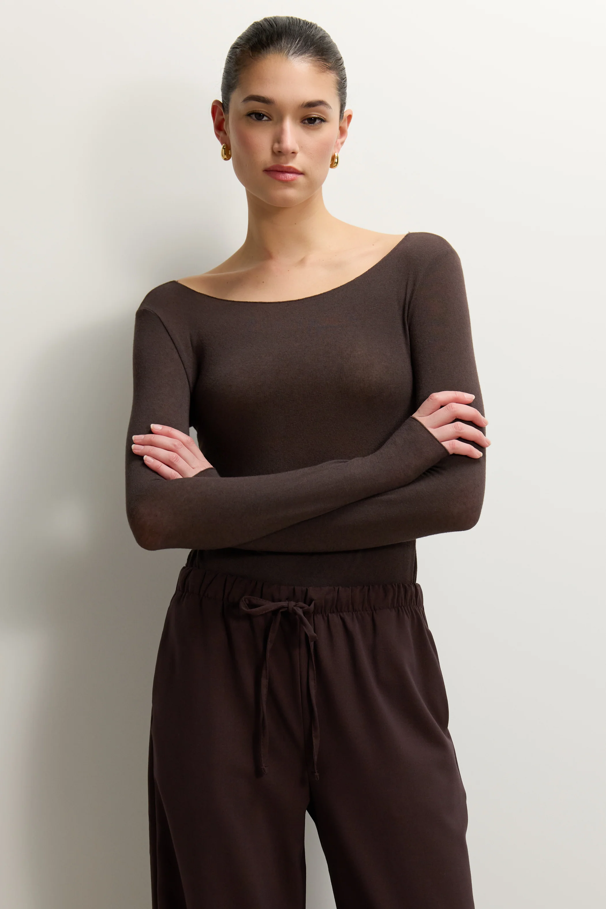 Mae Featherweight Boatneck Top | Espresso Brown | Modal-Cashmere - Image 2