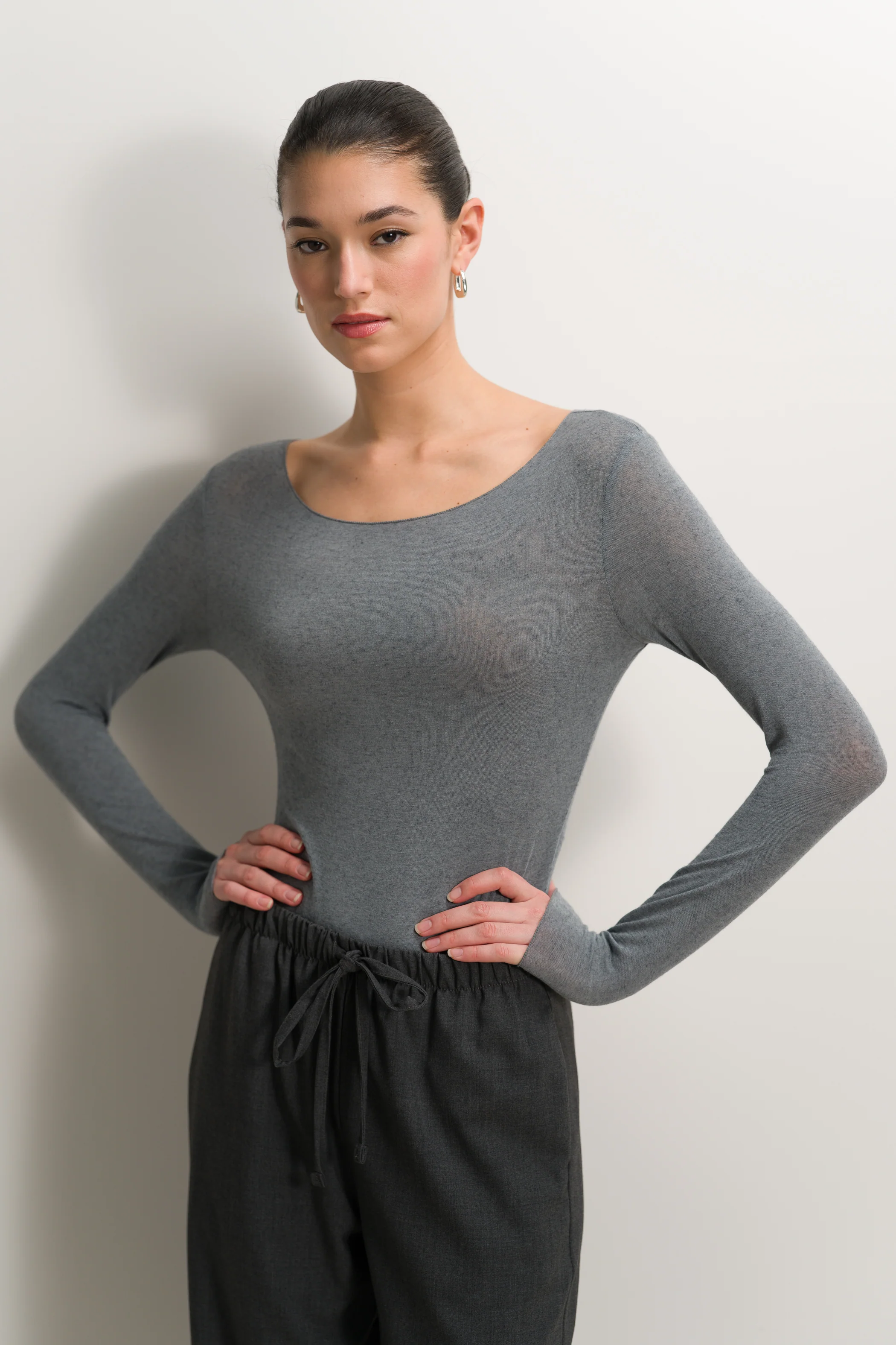 Mae Featherweight Boatneck Top | Grey Melange | Modal-Cashmere - Image 2