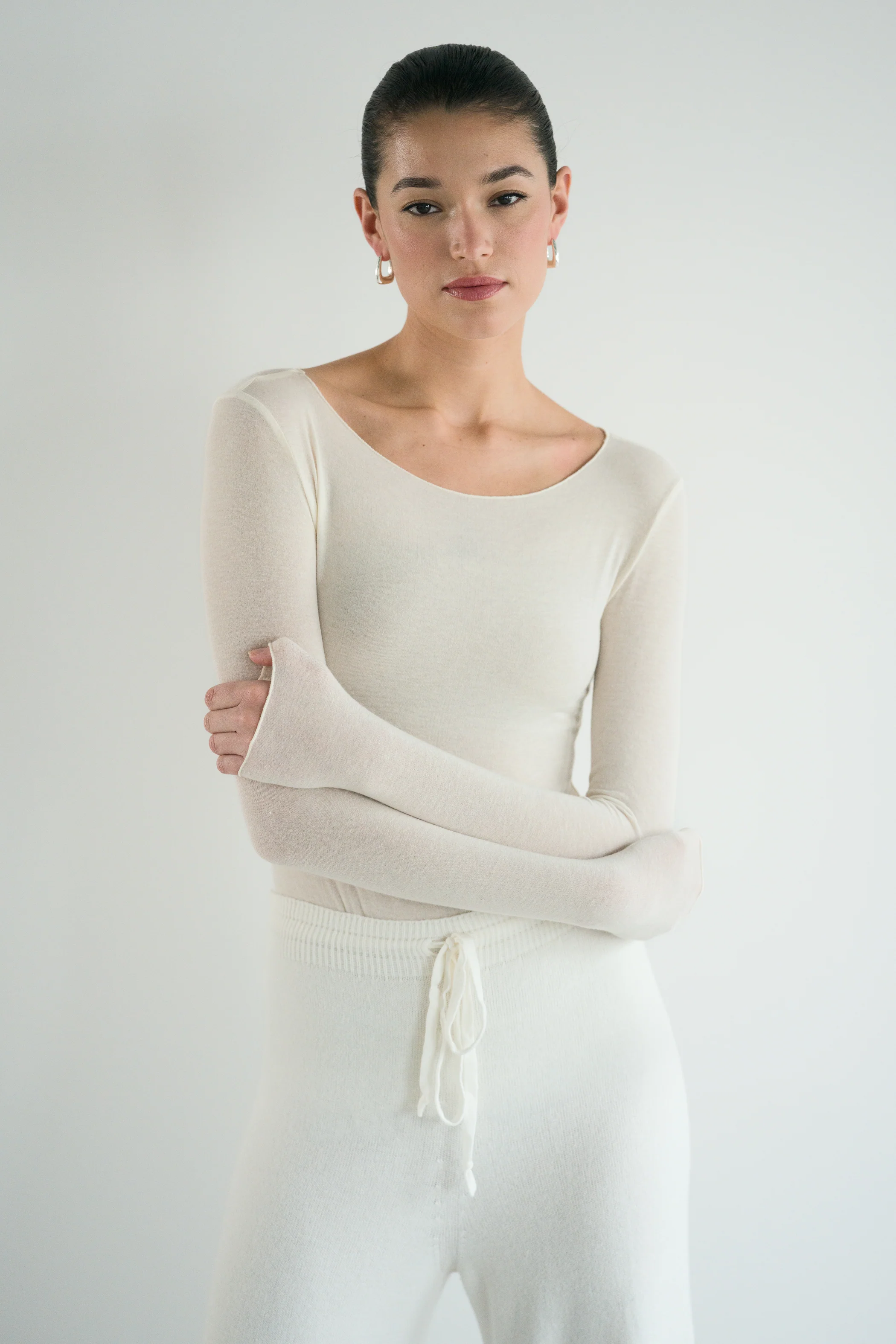 Mae Featherweight Boatneck Top | Ivory | Modal-Cashmere - Image 2