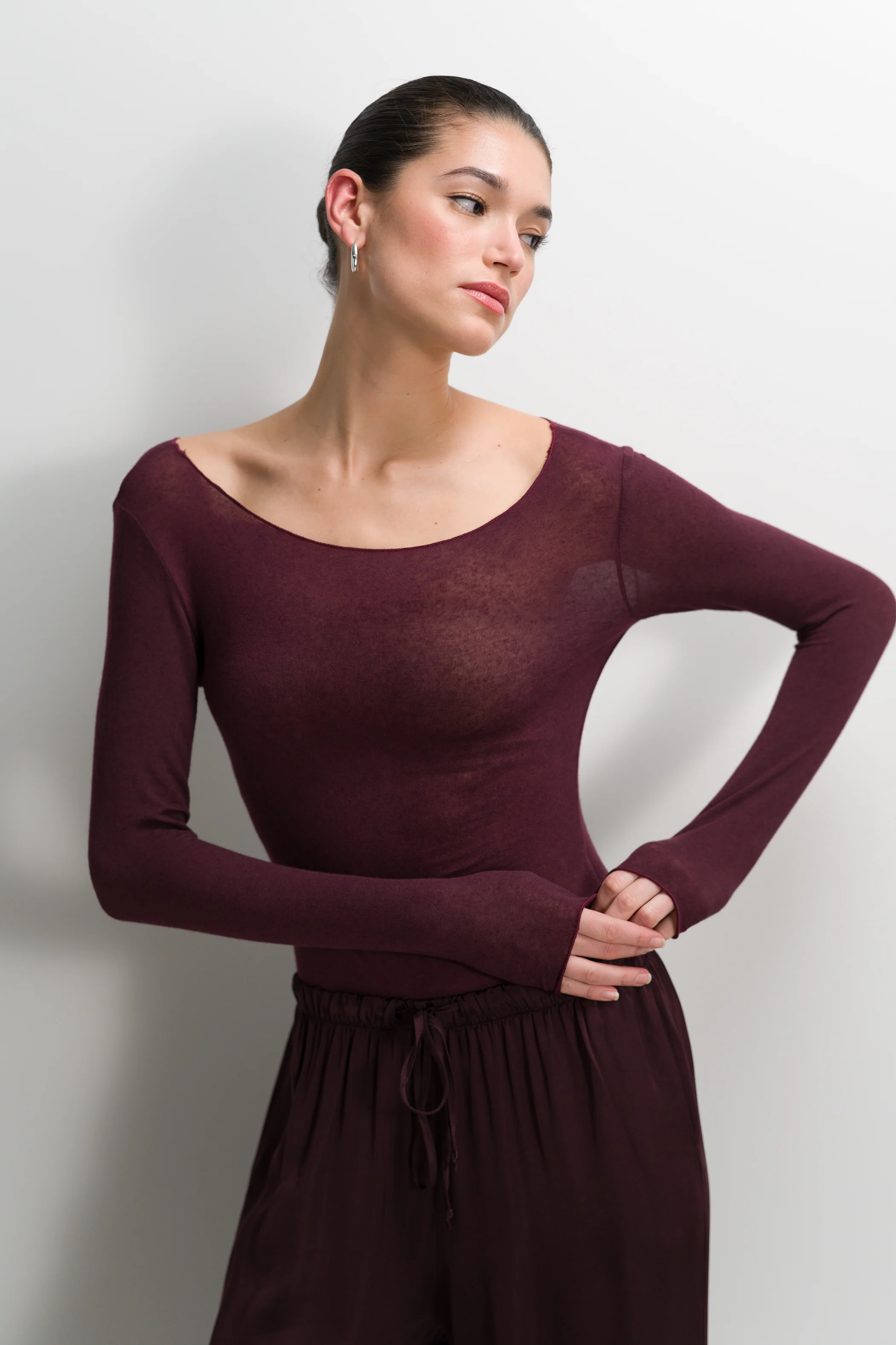 Mae Featherweight Boatneck Top | Amethyst Plum | Modal-Cashmere - Image 2