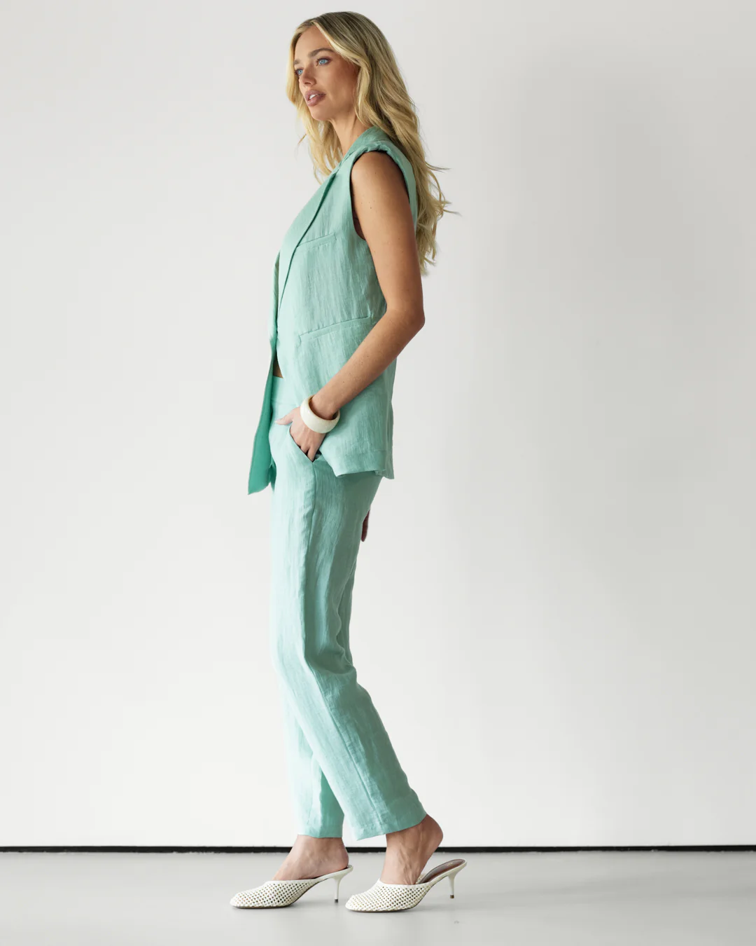 Maris Elastic Waist Trousers | Mint - Image 3