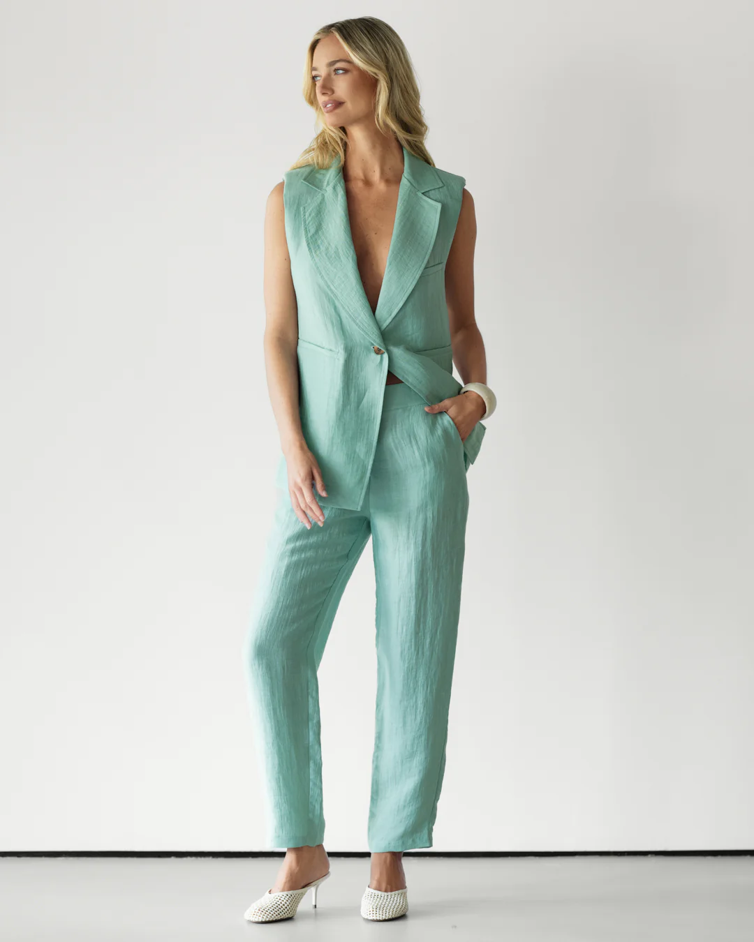 Maris Elastic Waist Trousers | Mint - Image 4