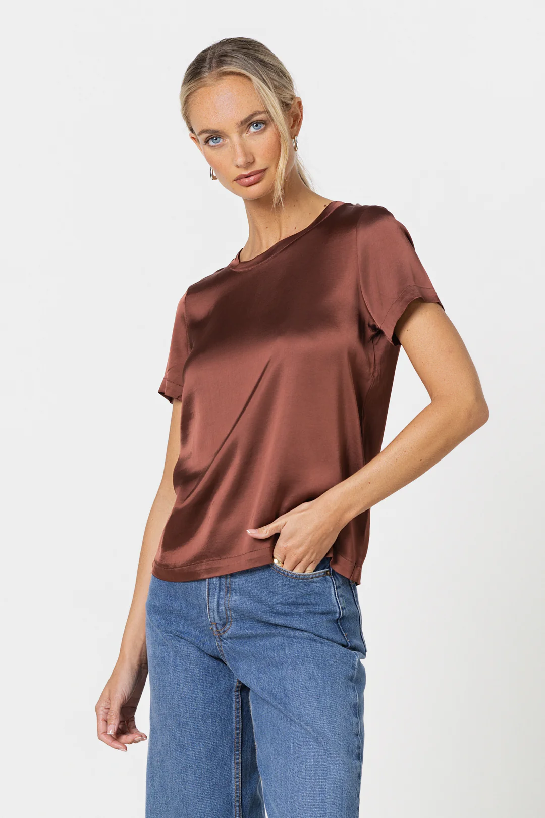 Matilda Satin T-Shirt | Auburn - Image 3