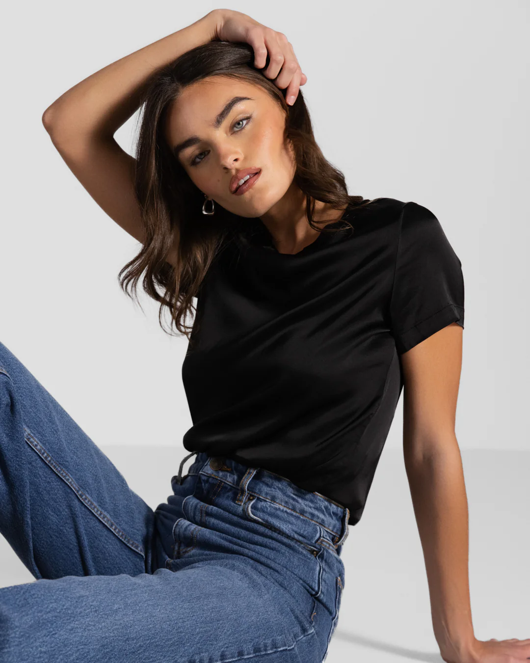 Matilda Satin T-Shirt | Black | - Image 4