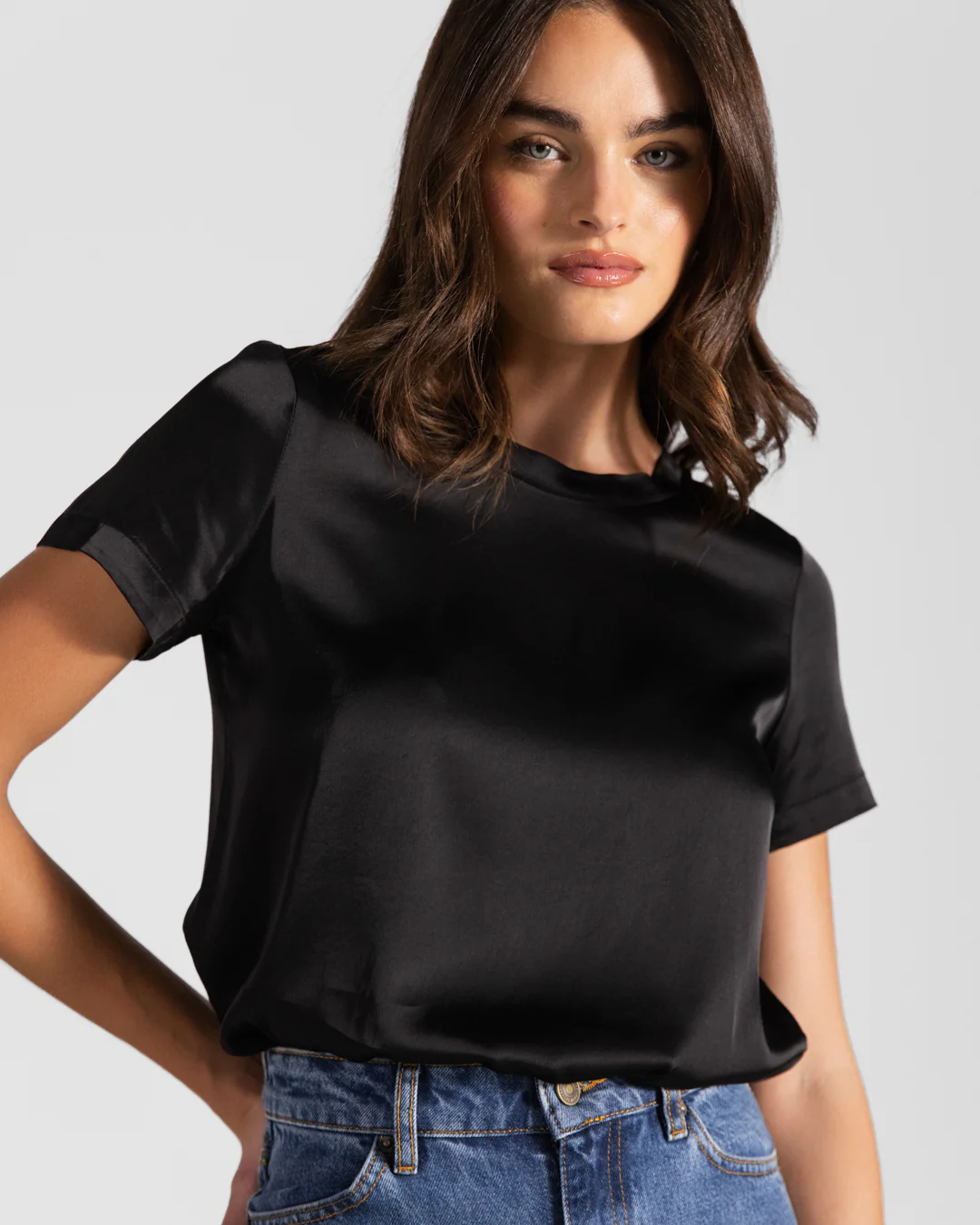 Matilda Satin T-Shirt | Black | - Image 6