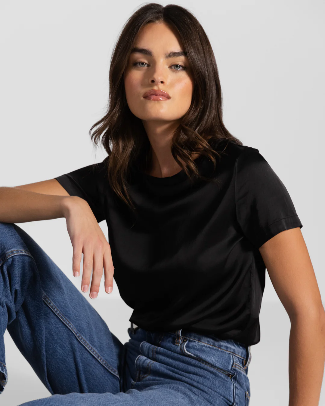 Matilda Satin T-Shirt | Black | - Image 7