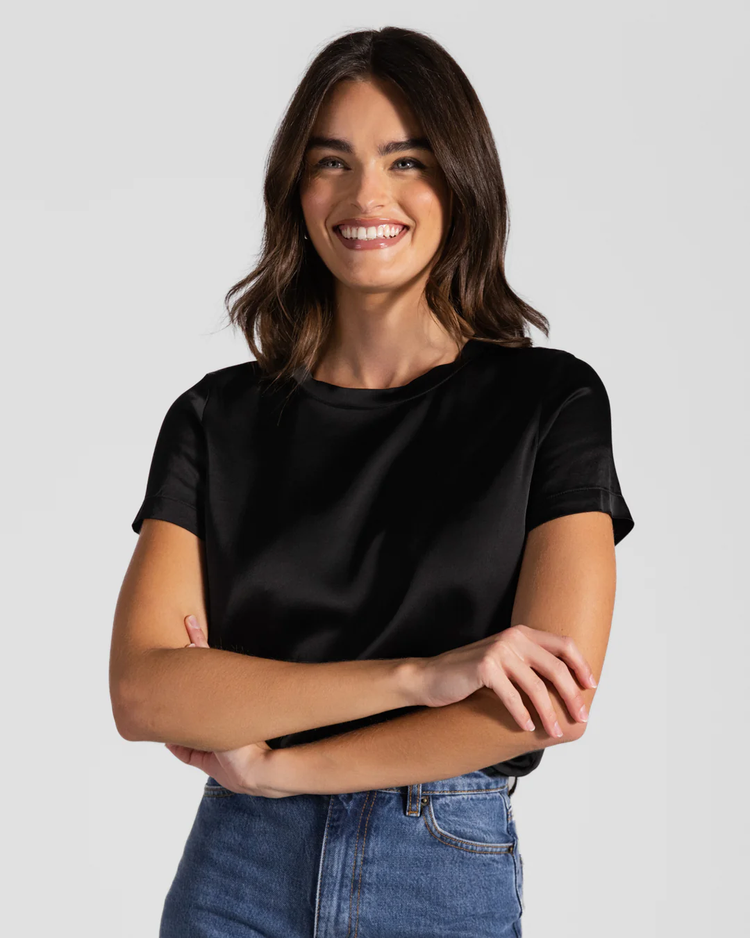 Matilda Satin T-Shirt | Black | - Image 8